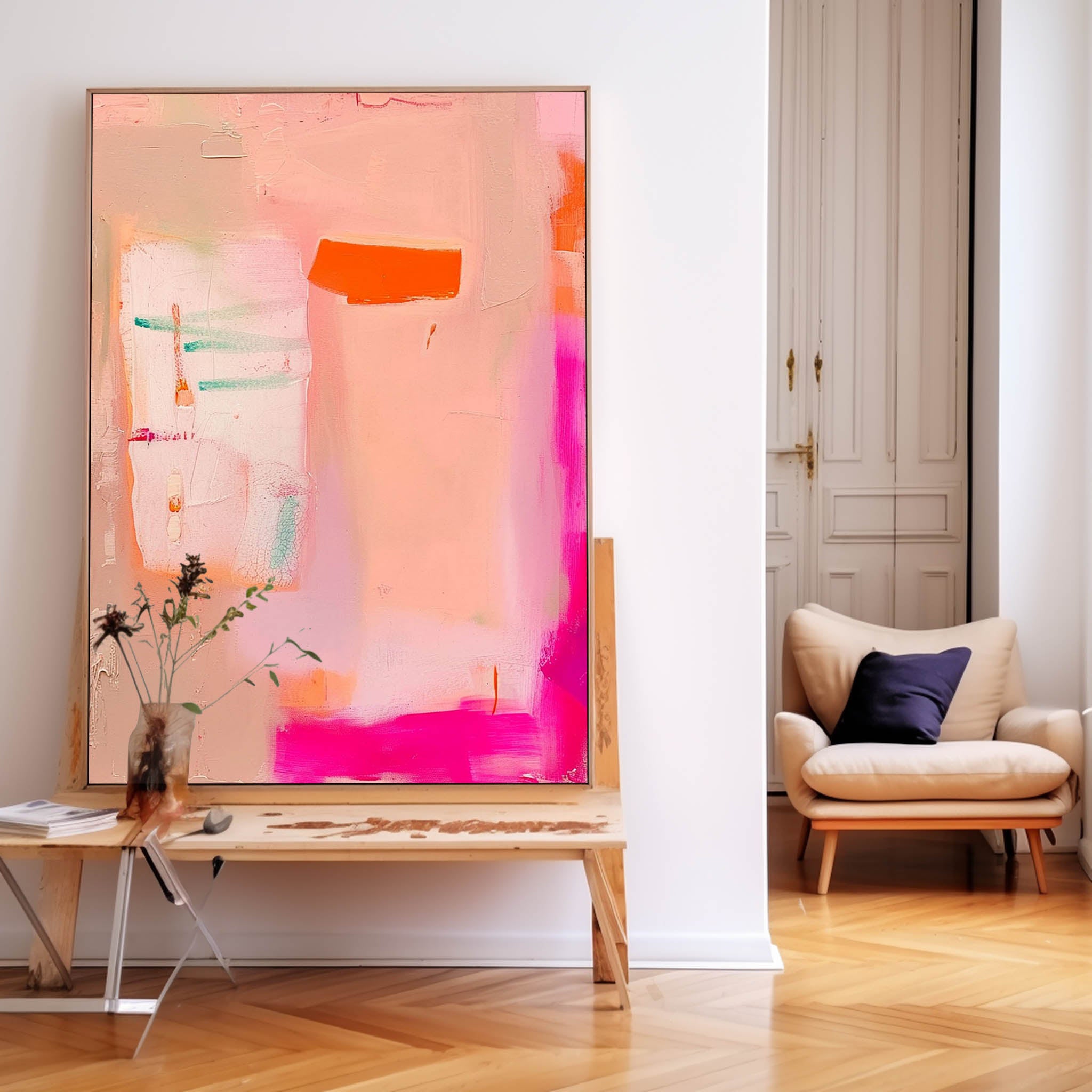 Famous Abstract Artwork Original Oil Painting On Canvas Modern Vibrant Pink Quality Large Art Home Decor