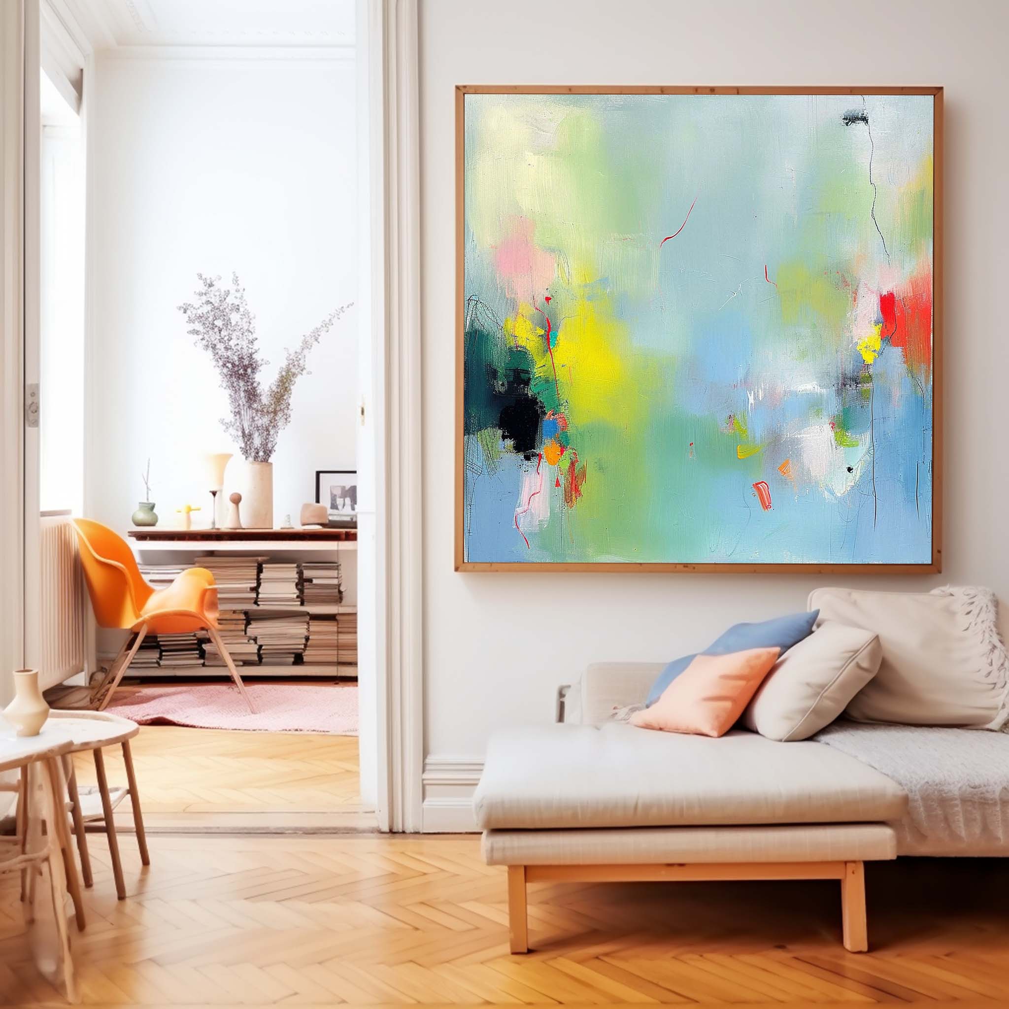 Contemporary Abstract Painting Framed Bright Minimalist Abstract Art Large Acrylic Abstract Canvas Wall art