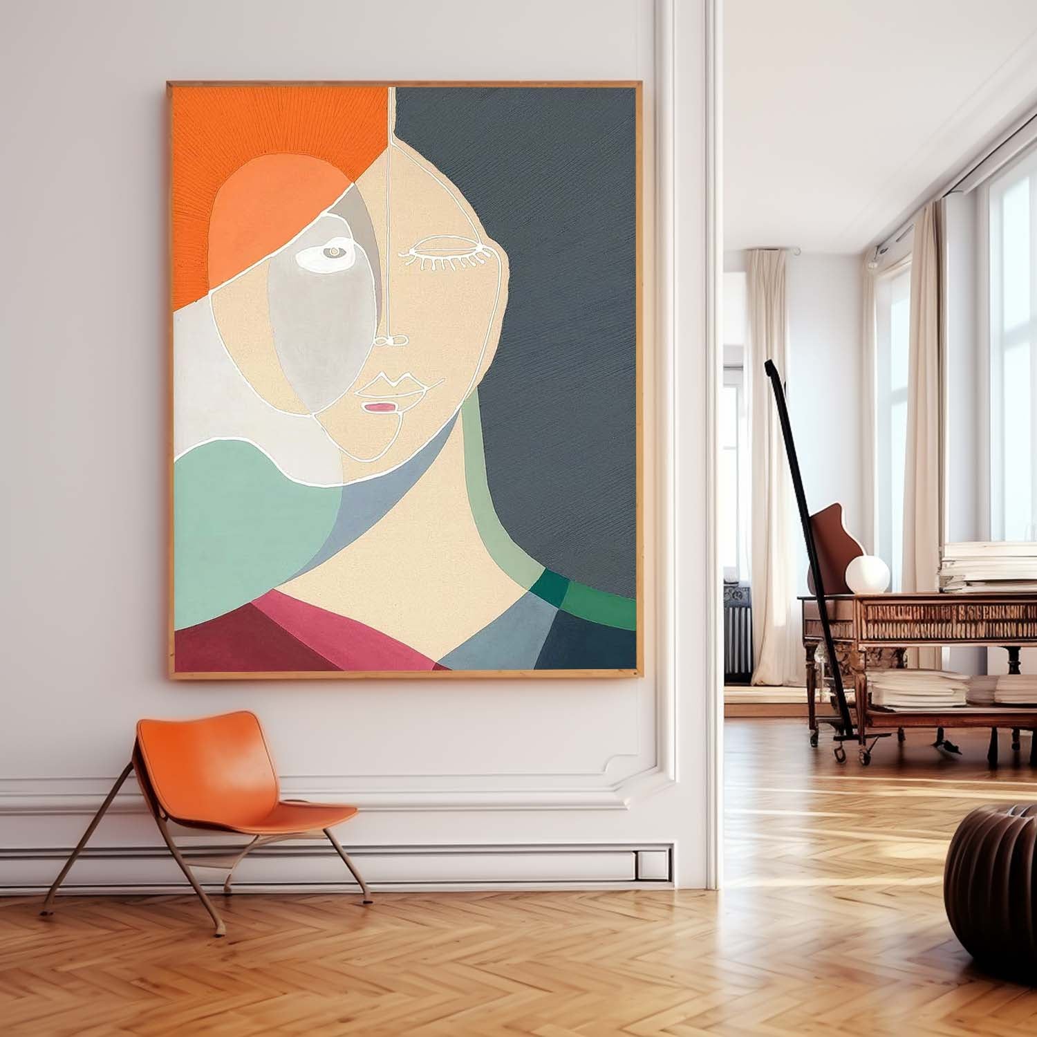 Minimalism Colorful Abstract Line Artwork Large Figure Painting Original Nordic Style Wall Art Gift