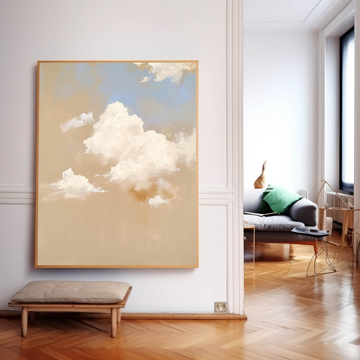 Large Cloud Painting On Canvas Abstract Cloud Oil Painting Warm Color Cloudiness Texture Framed Artwork