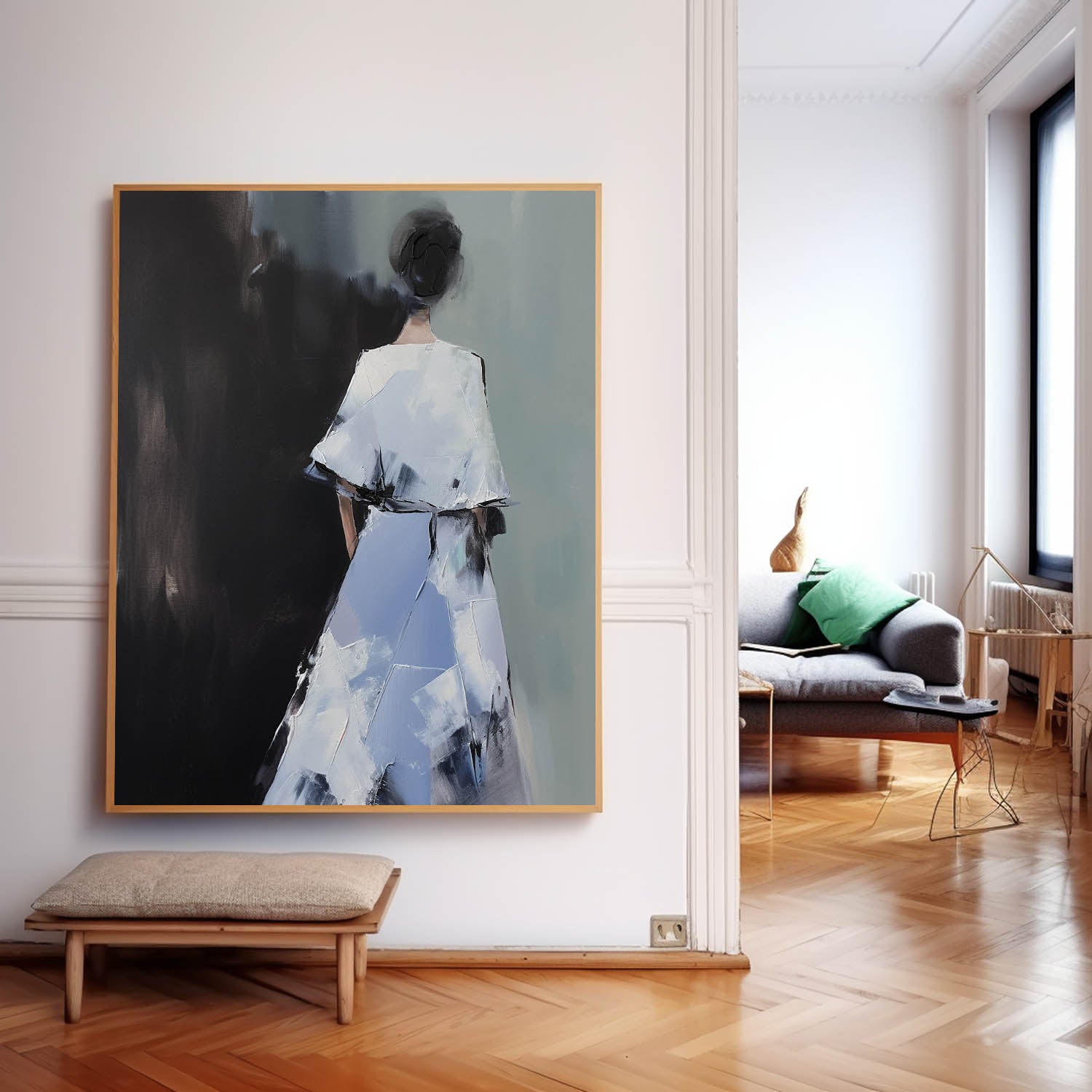Contour Acrylic Painting Original Abstract Woman's Back Wall Art Minimalism Character Outline Painting Framed
