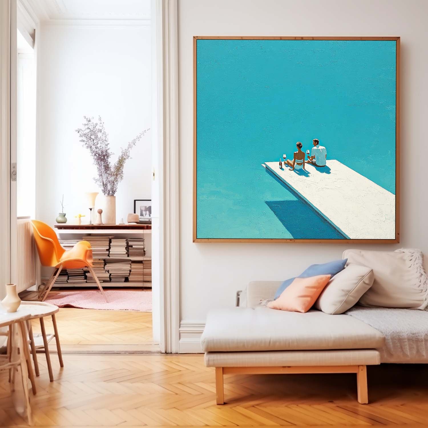 Landscape Painting Seaside Holiday Style Original Couple Oil painting Figures On The Beach artwork