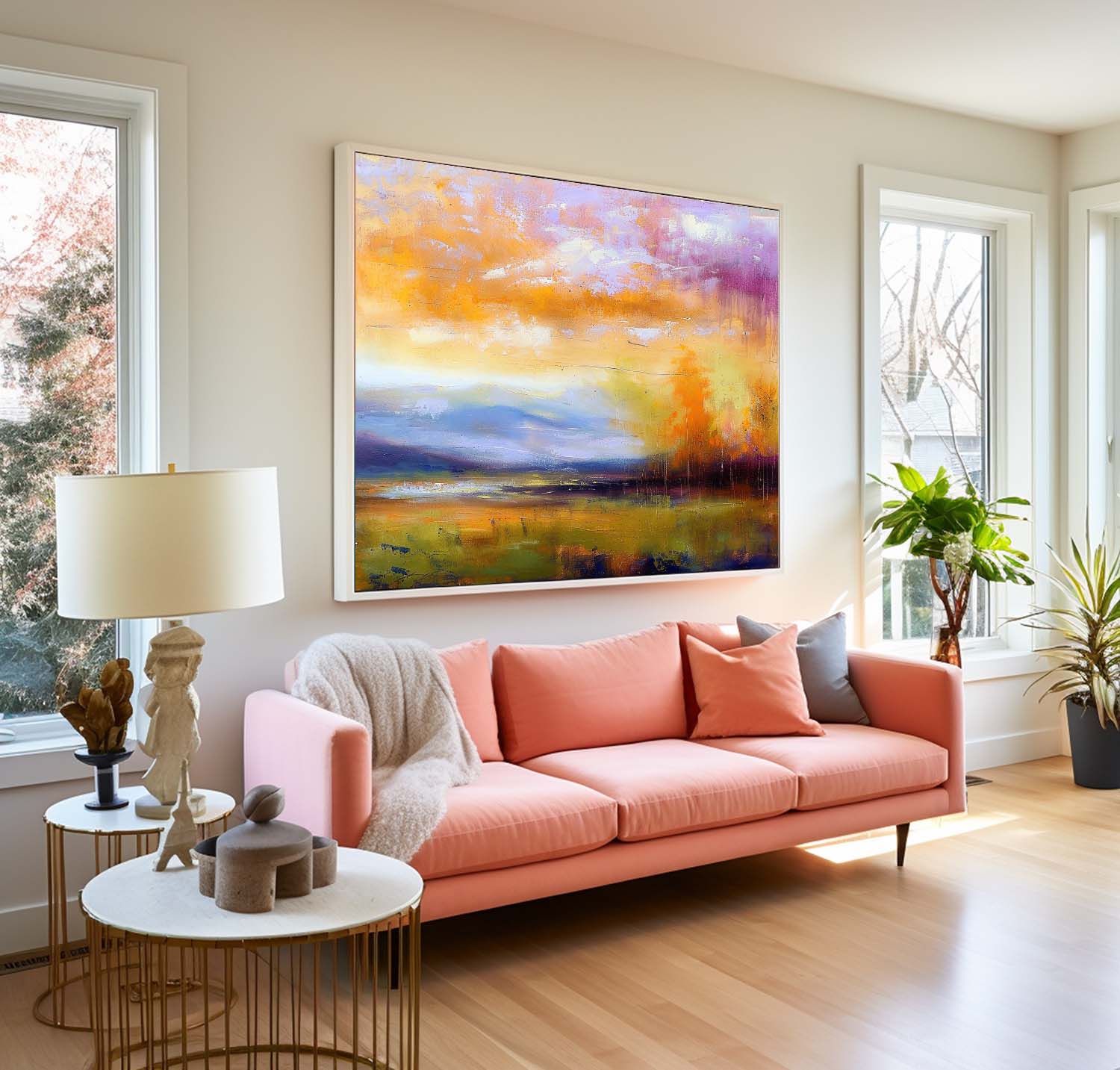 Colorful Abstract Landscape Oil Painting On Canvas Framed Texture Wall Art Original Scenery Artwork