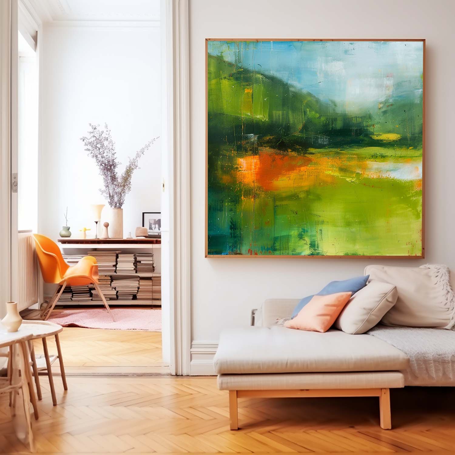 Modern Scenery Nature Art Green Original Landscape Wall Art Large Abstract Oil Painting Canvas Home Decor