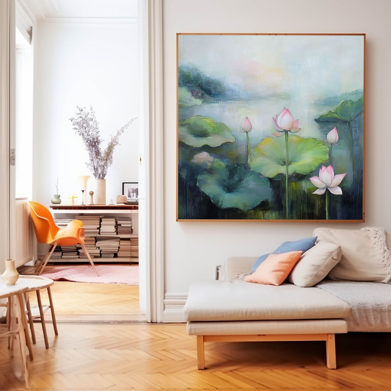 Floral Texture Canvas Painting Original Abstract Lotus Artwork Large Handmade Wall Art For Living Room