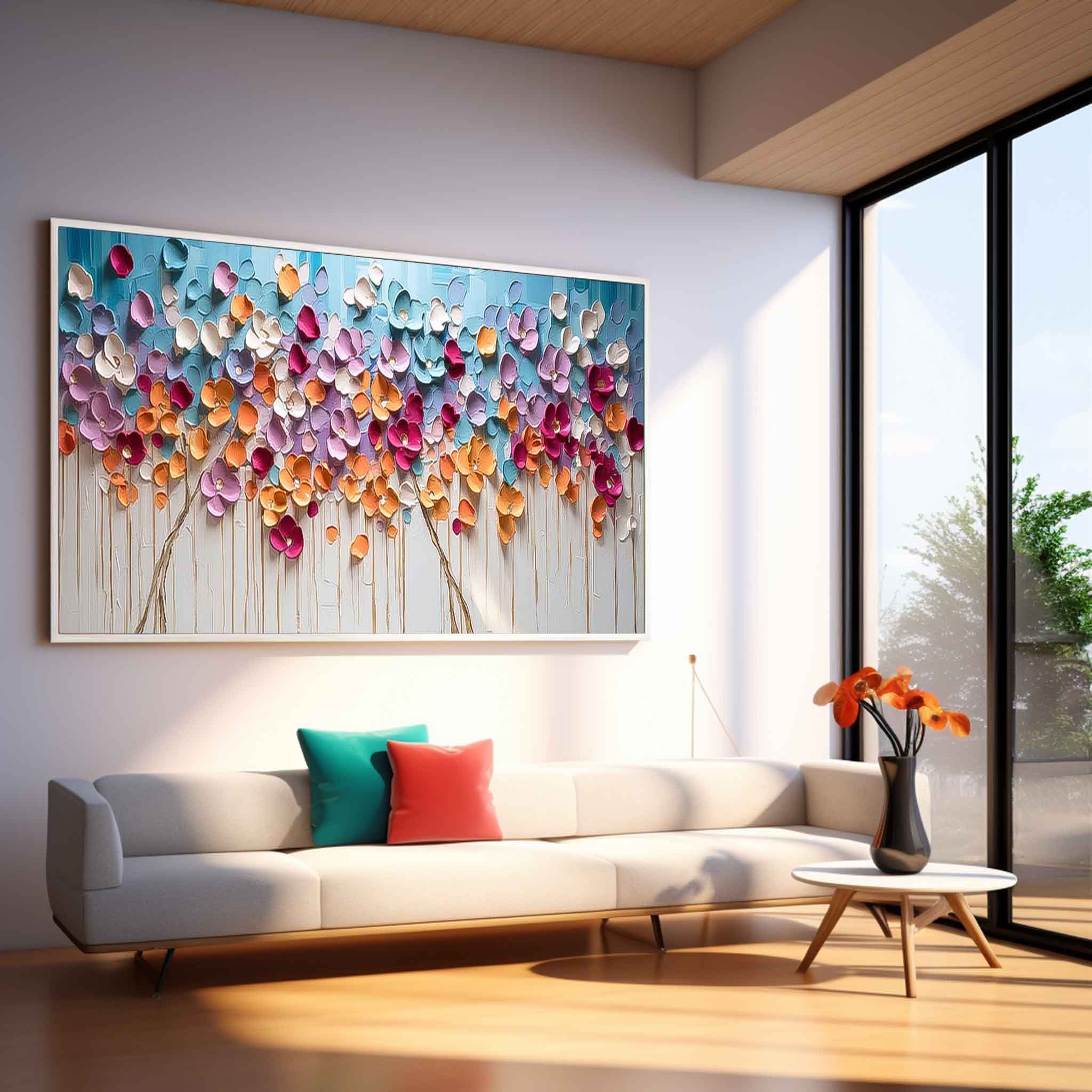 Large Colorful Textured Flowe Original Drawing knife Flowers Wall Art Modern Floral Painting On Canvas