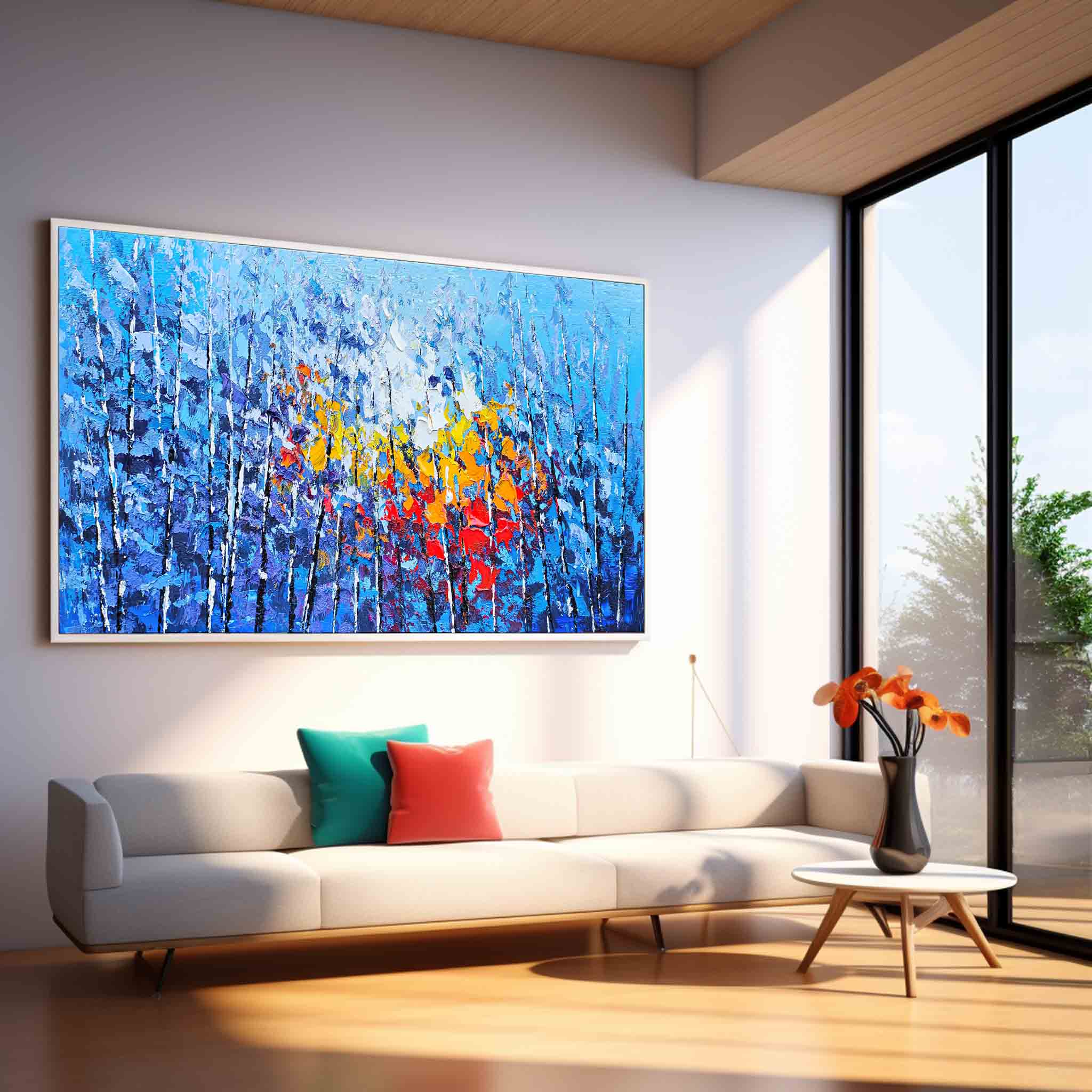 Affordable Large Wall Art Blue Forest Textured Floral Acrylic Painting Original Modern Painting On Canvas For Living Room