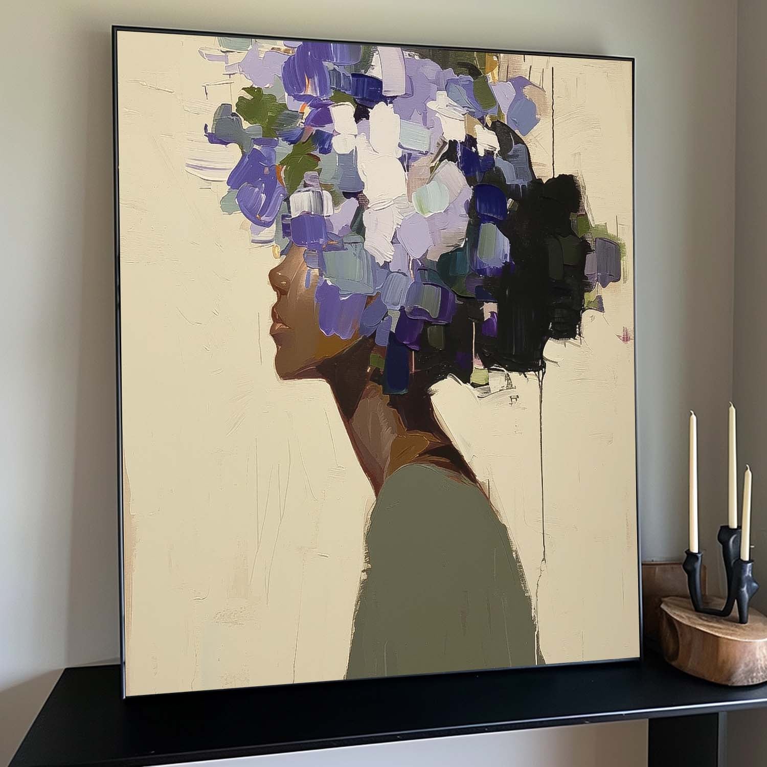 Original Flower Figurative Canvas Art Framed Woman Art Abstract Lady Painting Woman Face Painting Large Faceless Portrait Artwork Home Decor