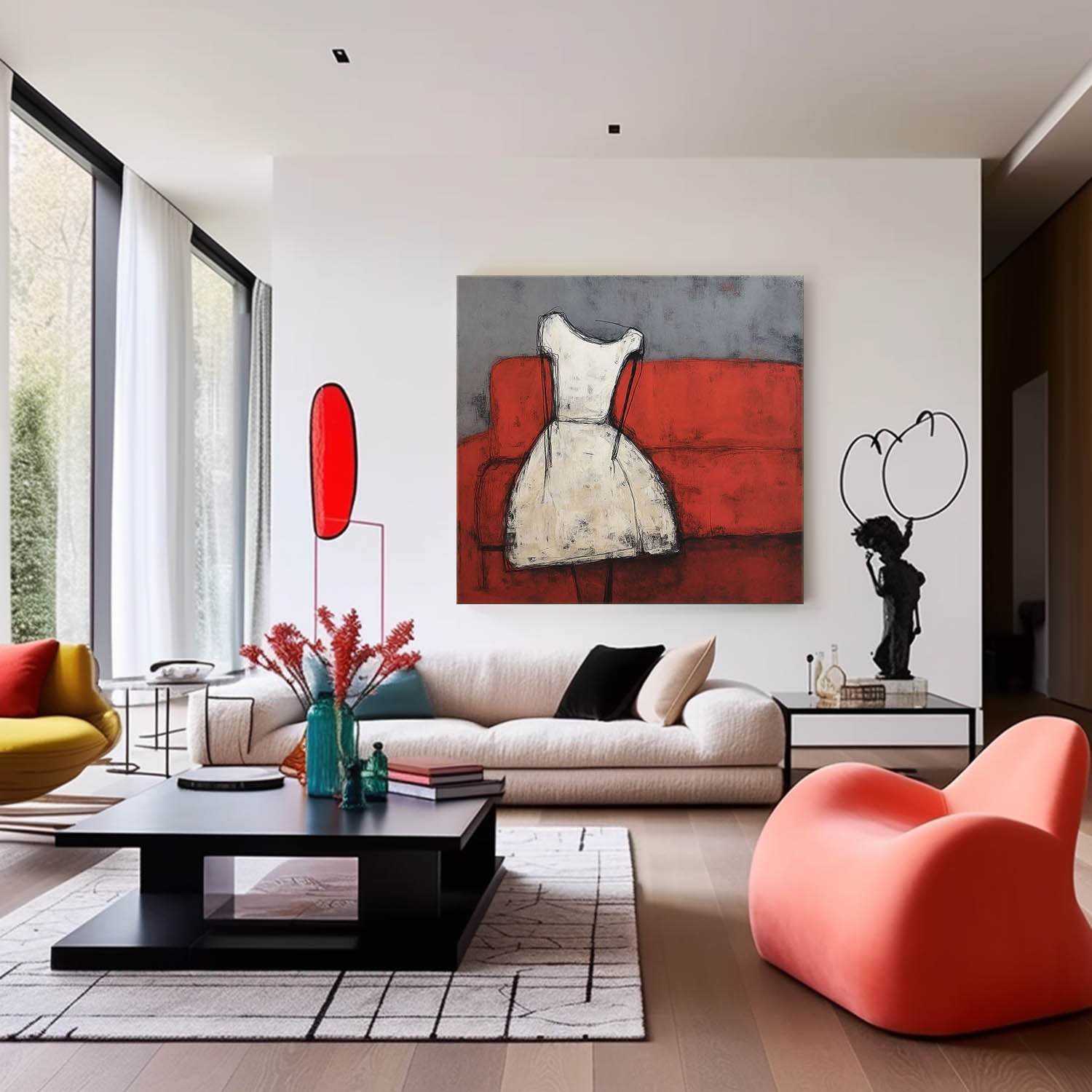 Abstract White Vintage Dress Oil Painting Original Minimalist Artwork Large Wall Art For Living Room