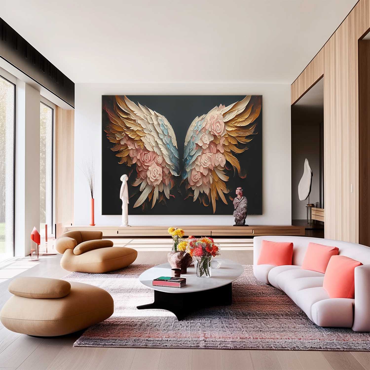 Big Wing Flower Boho Artwork Original Abstract Angel Wing Oil Painting On Canva For Living Room Decor Gift