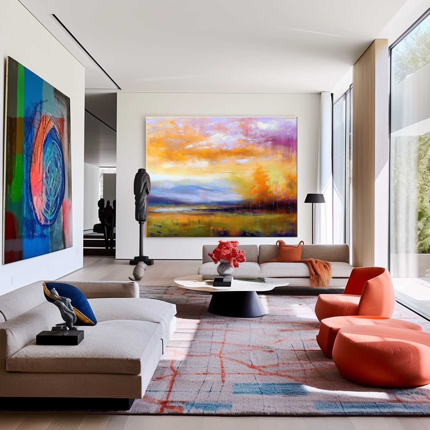 Colorful Abstract Landscape Oil Painting On Canvas Framed Texture Wall Art Original Scenery Artwork