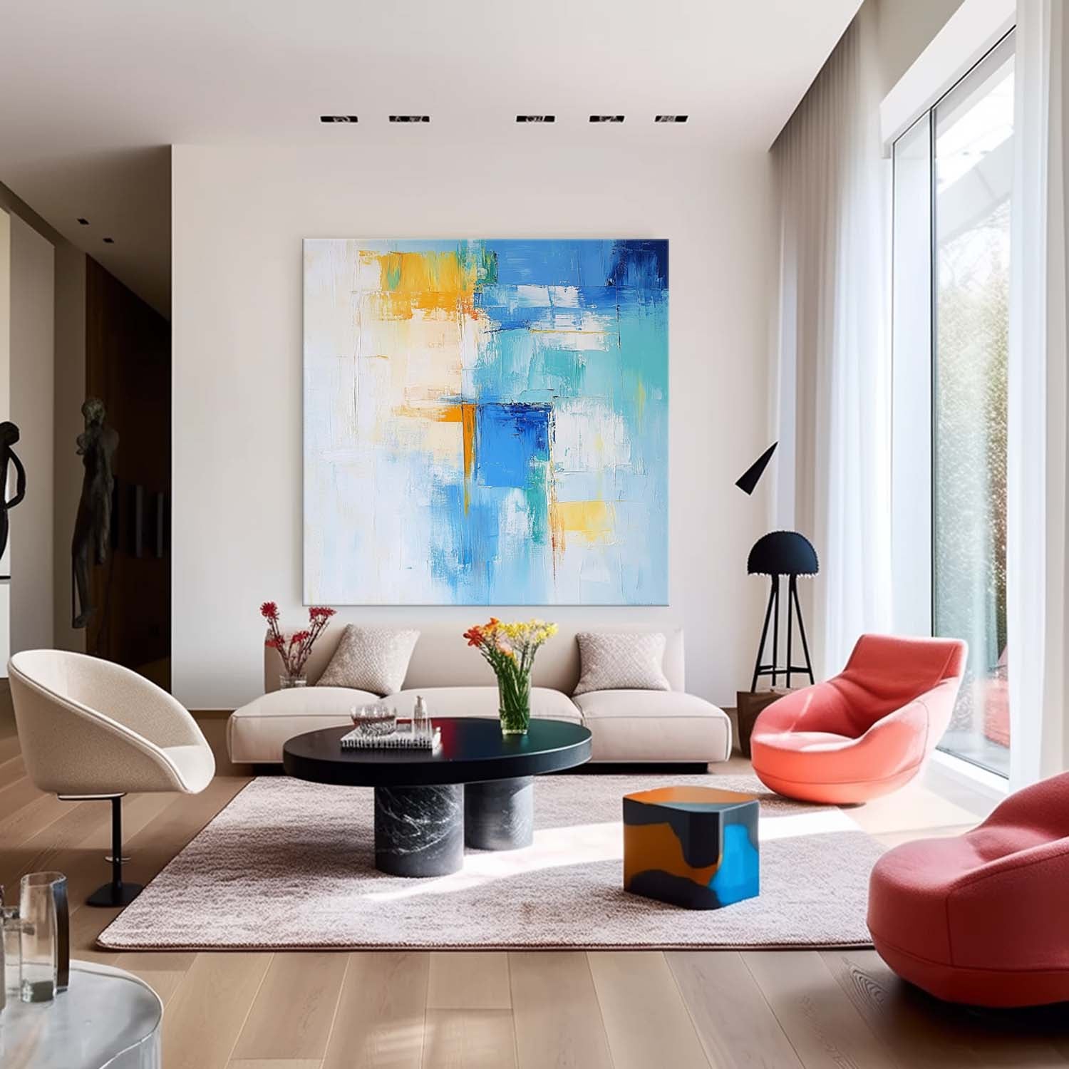 Contemporary Abstract Oil Painting Canvas Color Large Square Texture Abstract Wall Art Framed For Living Room