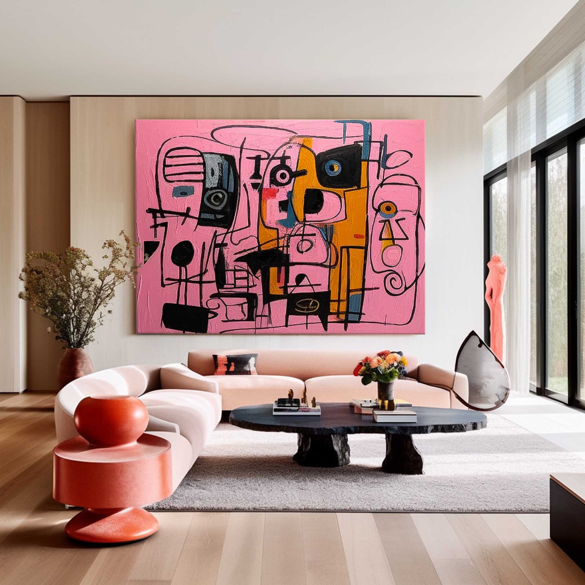 Large interesting Abstract Oil Painting Original Graffiti Wall Art Vibrant Pink Buy Abstract Paintings Online Home Decor