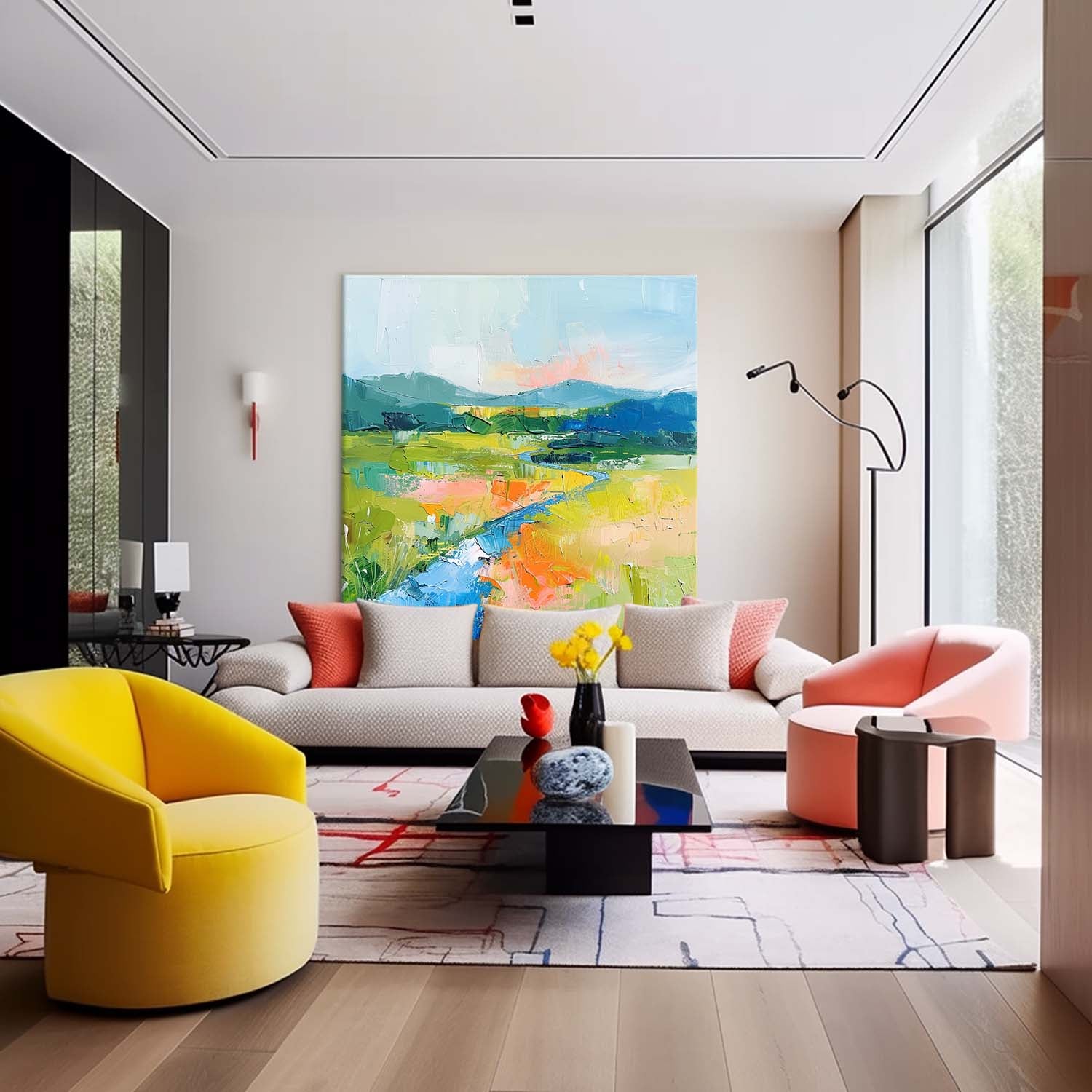 Large Abstract Oil Painting On Canvas Original Landscape Wall Art Modern Minimalist Nature Art for Living Room