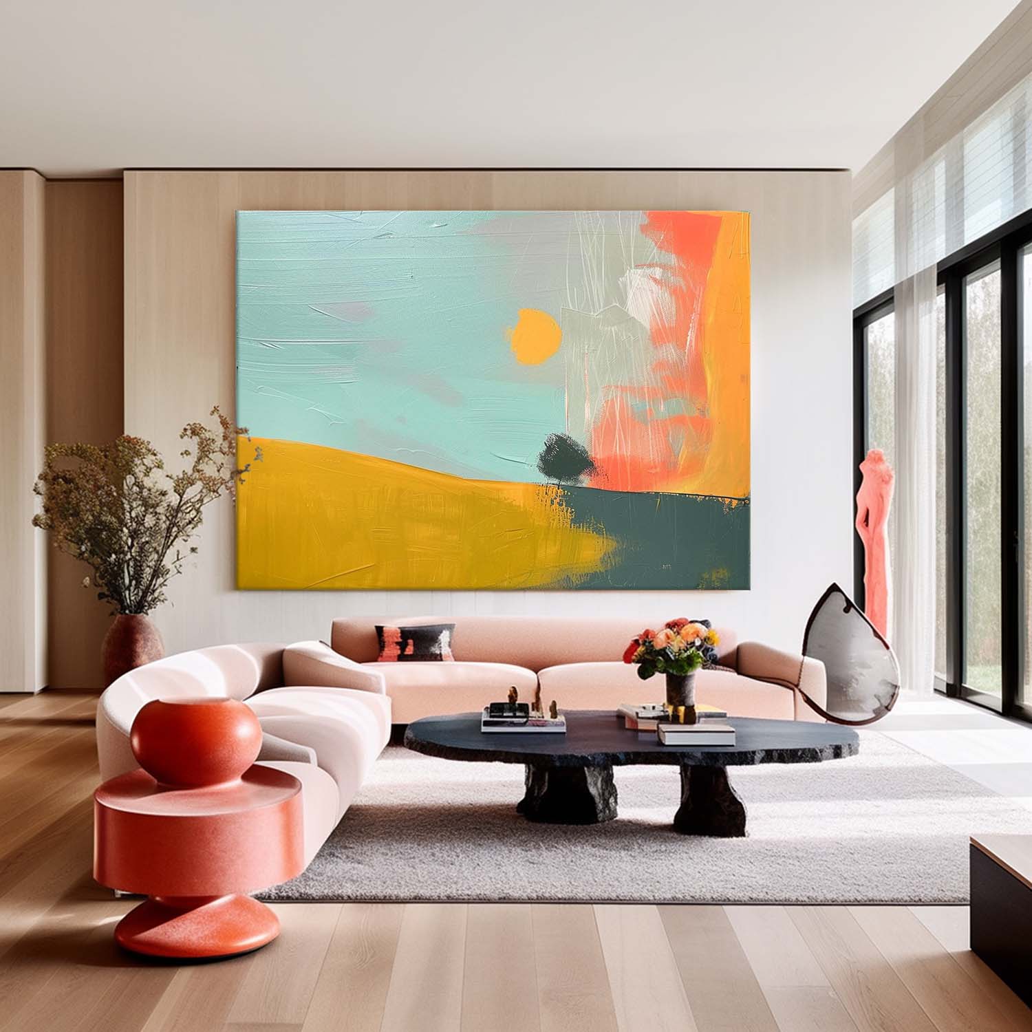 Modern Bright Colorful Natural Artwork Abstract Landscape Oil Painting Texture Acrylic painting