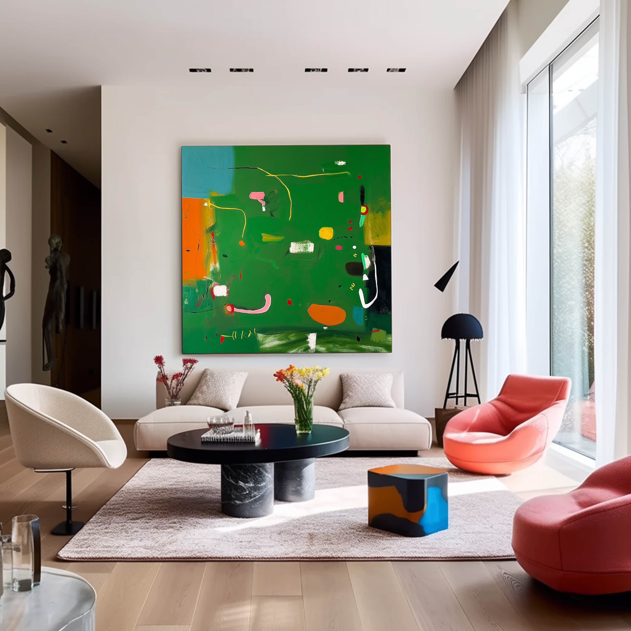 Square Abstract Texture Oil Painting Bright Green Large Acrylic Painting Canvas Original Modern Wall Art For Living Room