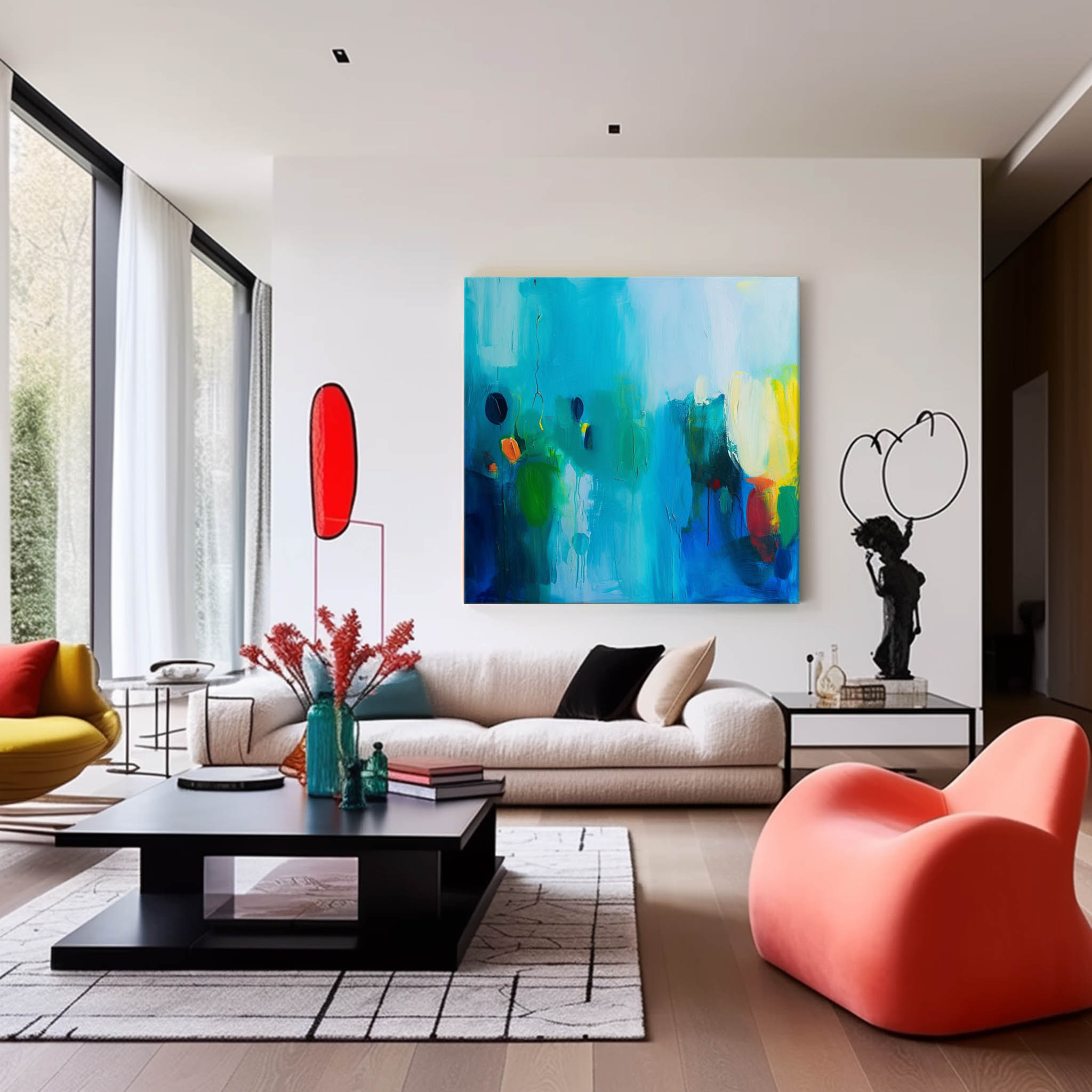 Colorful Square Abstract Texture Oil Painting Bright Blue Large Acrylic Painting On Canvas Original Modern Wall Art Home Decor