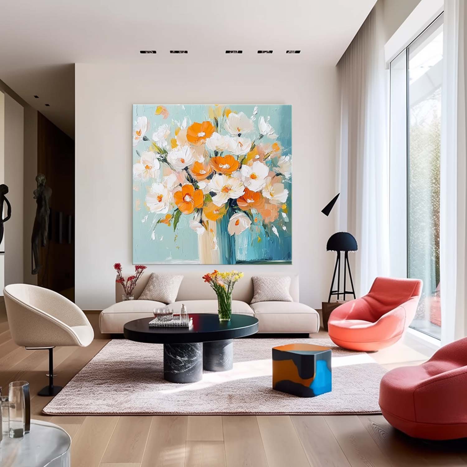 Large Textured Flower Painting Original Beautiful Vase Art Modern Floral Wall Art Home Decor