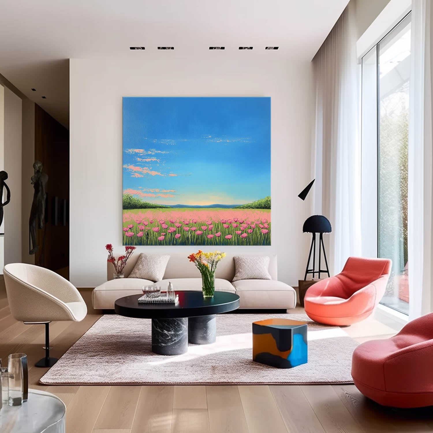 Muted Country Field Wall Art Wildflower Field Scenery Oil Painting Landscape painting Nature Artwork