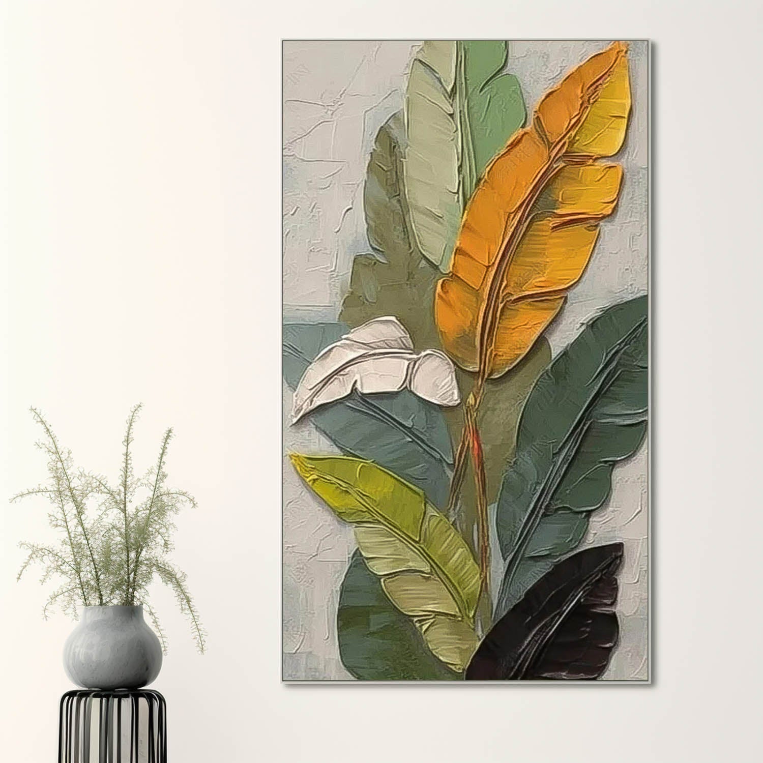 Texture Multicolor Foliage Long Version Large Abstract Oil Painting Original Leaf Wall Art Painting Home Decor
