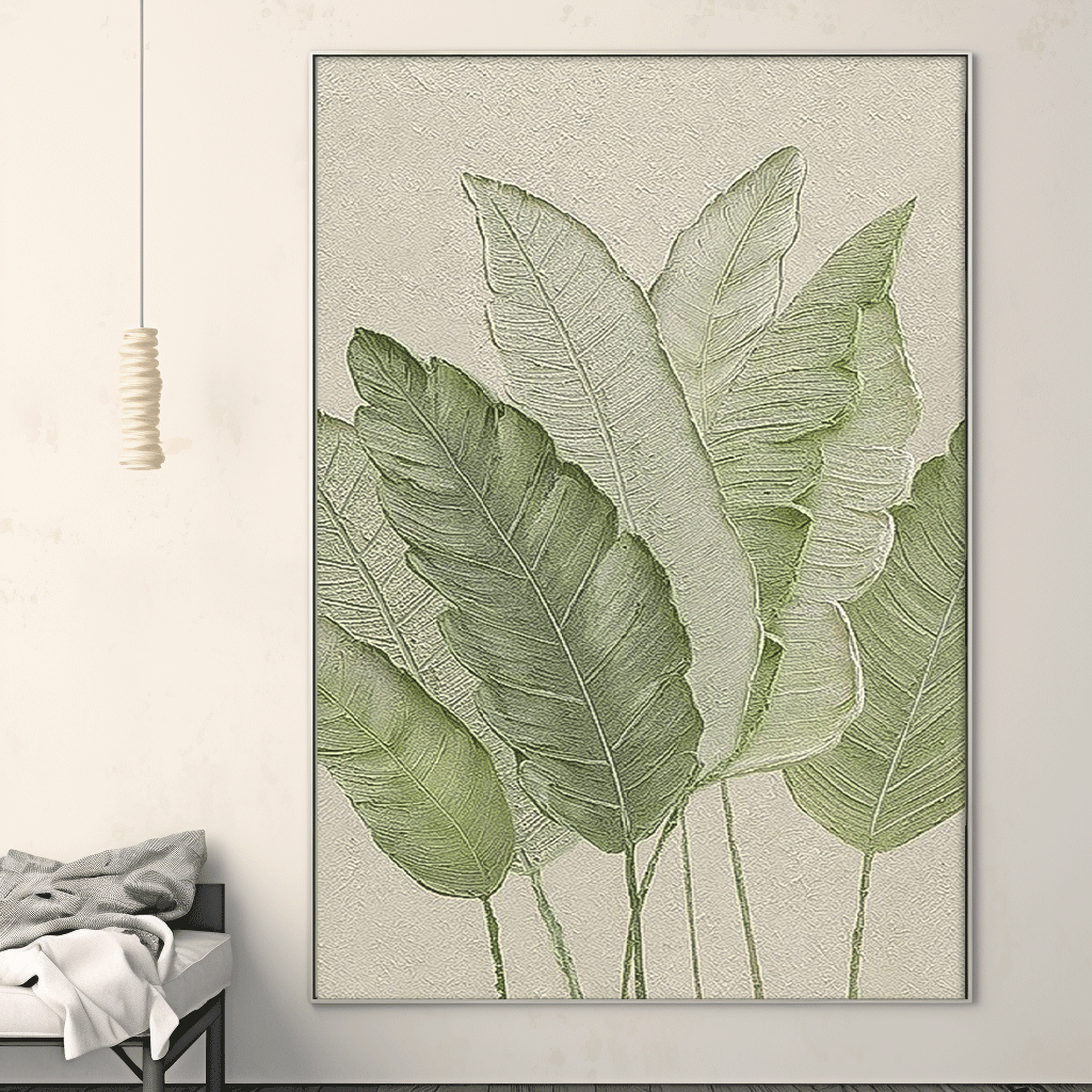 Texture Foliage Long Version Large Abstract Oil Painting Original Green Leaf Wall Art Painting Home Decor