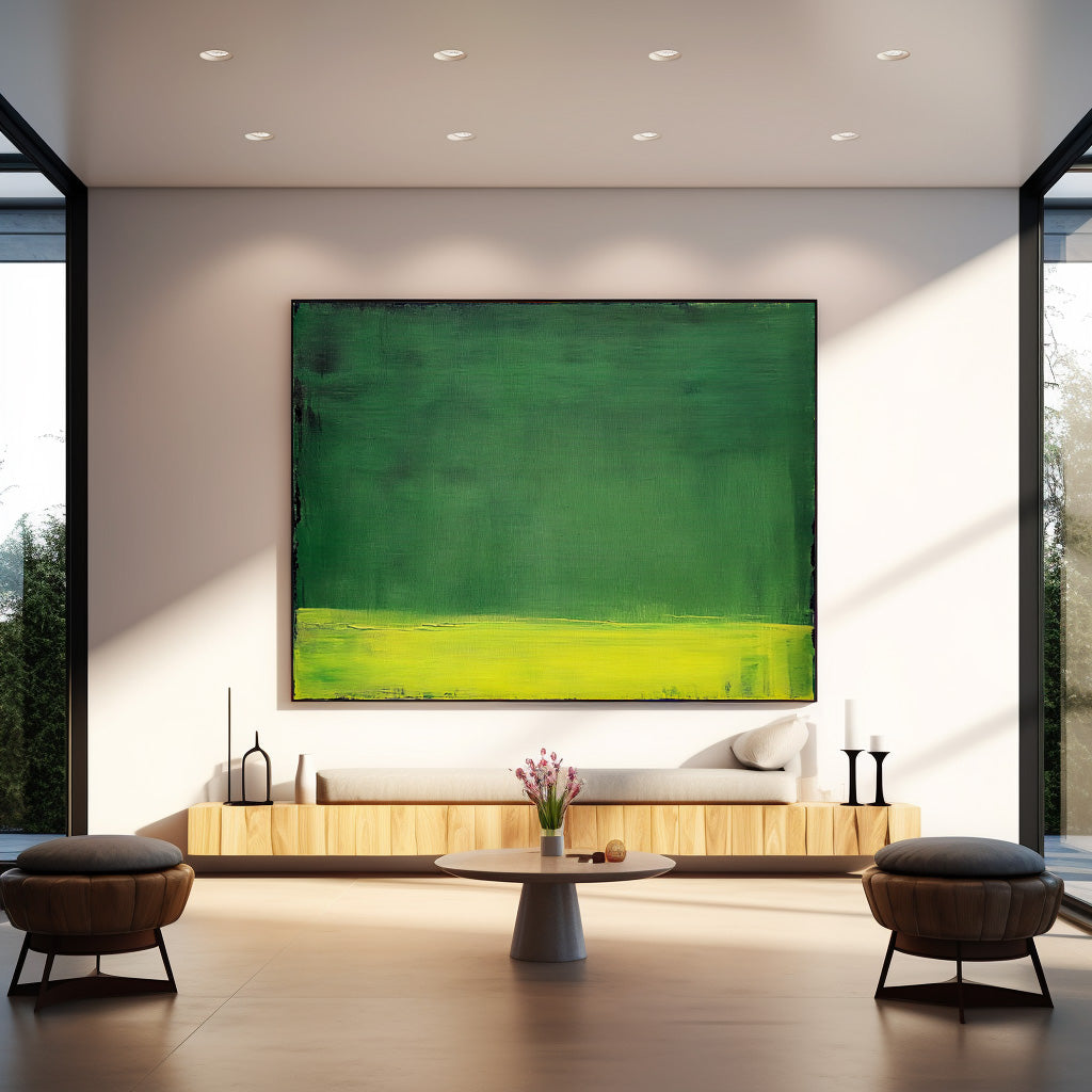 Yellow And Green Original Minimalist Artwork Large Wall Art Abstract Oil Painting For Living Room