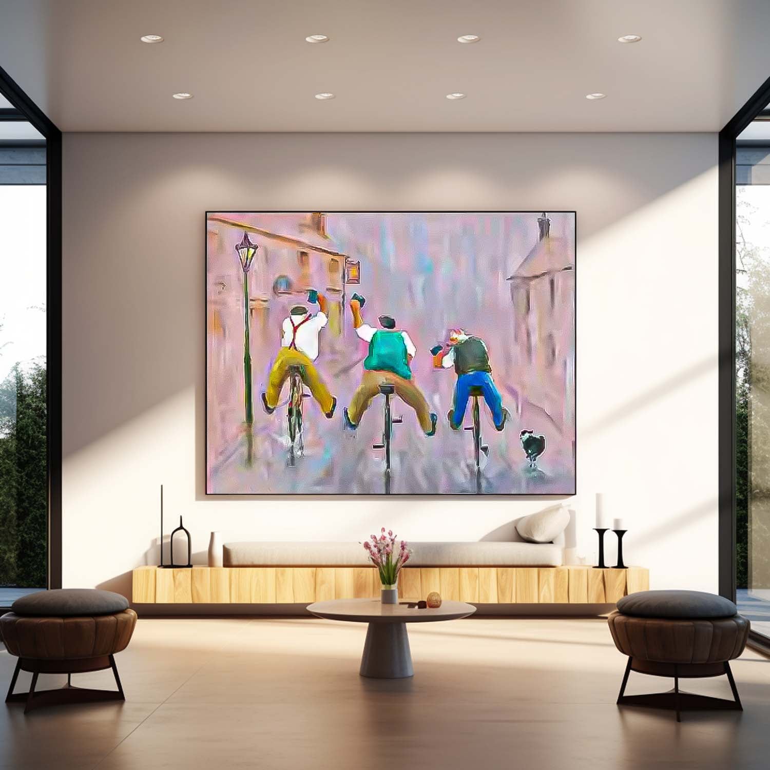 Large Man Rding A Bicycle Wall Art Abstract Oil Painting Original Medieval style Artwork For Living Room