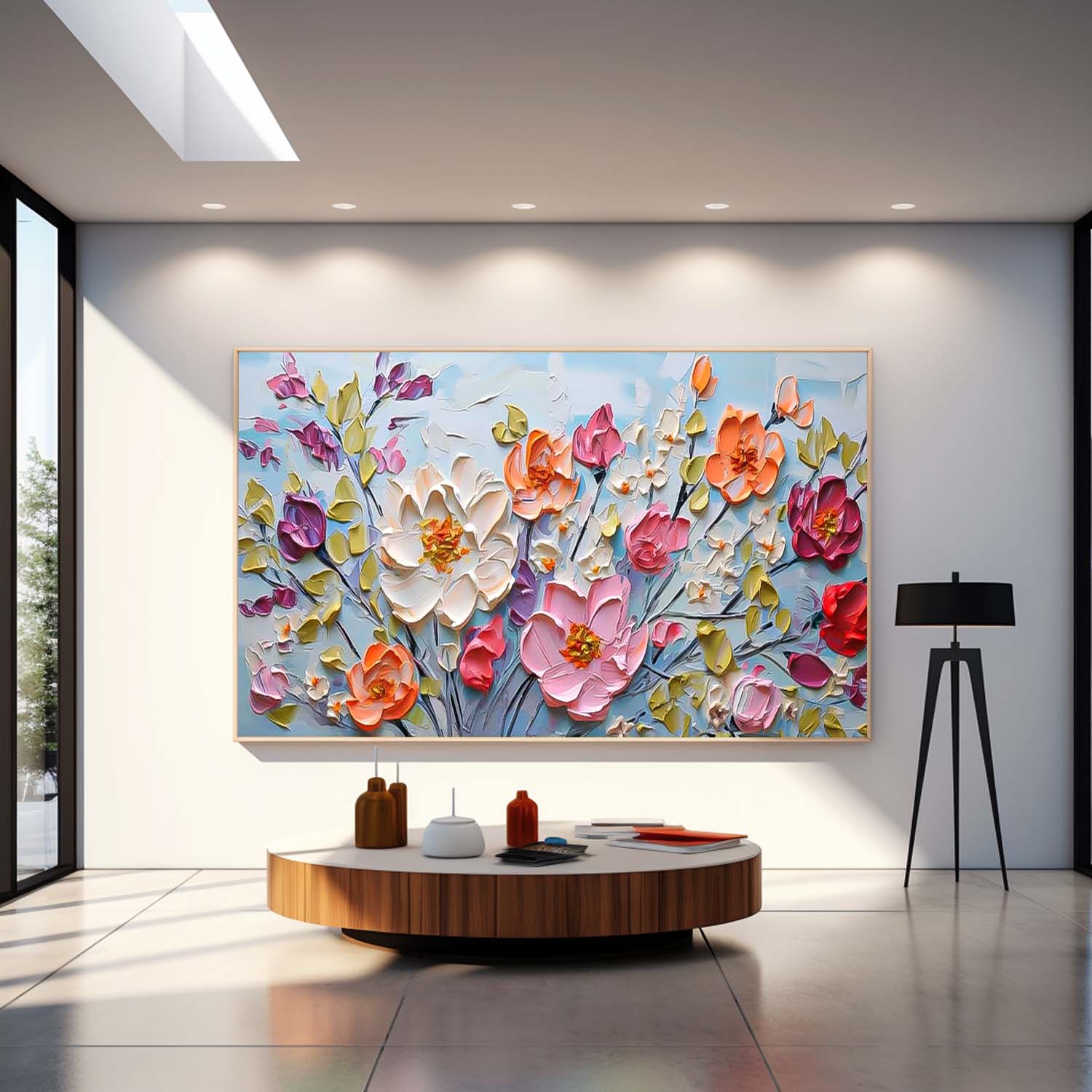 Large Acrylic Colorful Textured Floral Painting Original Drawing Flowers Wall Art Modern Floral Painting For Living Room