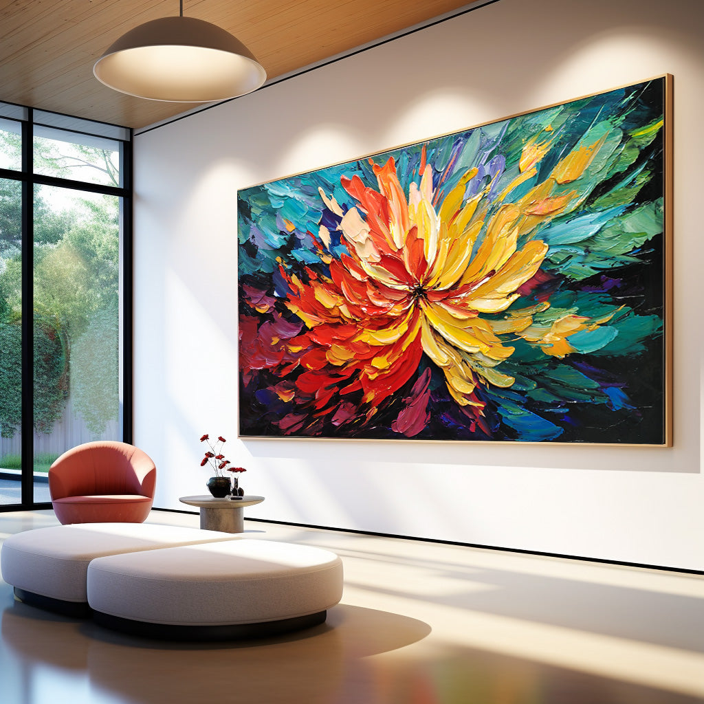 Modern Flower Wall Art Large Textured Colorful Floral Abstract Painting Original Palette Knife Painting