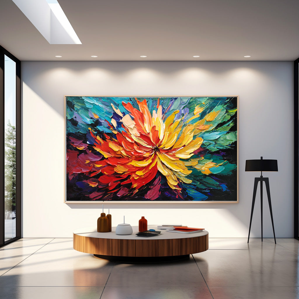 Modern Flower Wall Art Large Textured Colorful Floral Abstract Painting Original Palette Knife Painting