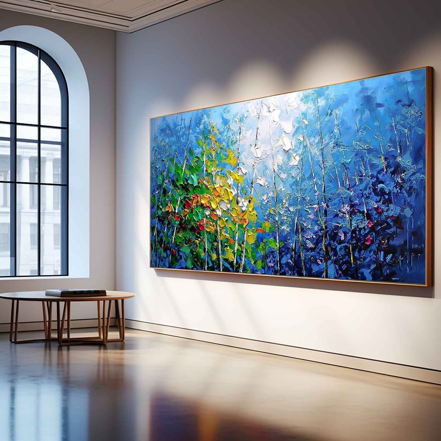 Large Wall Art Blue Forest Textured Floral Acrylic Painting Original Modern Impasto Painting On Canvas