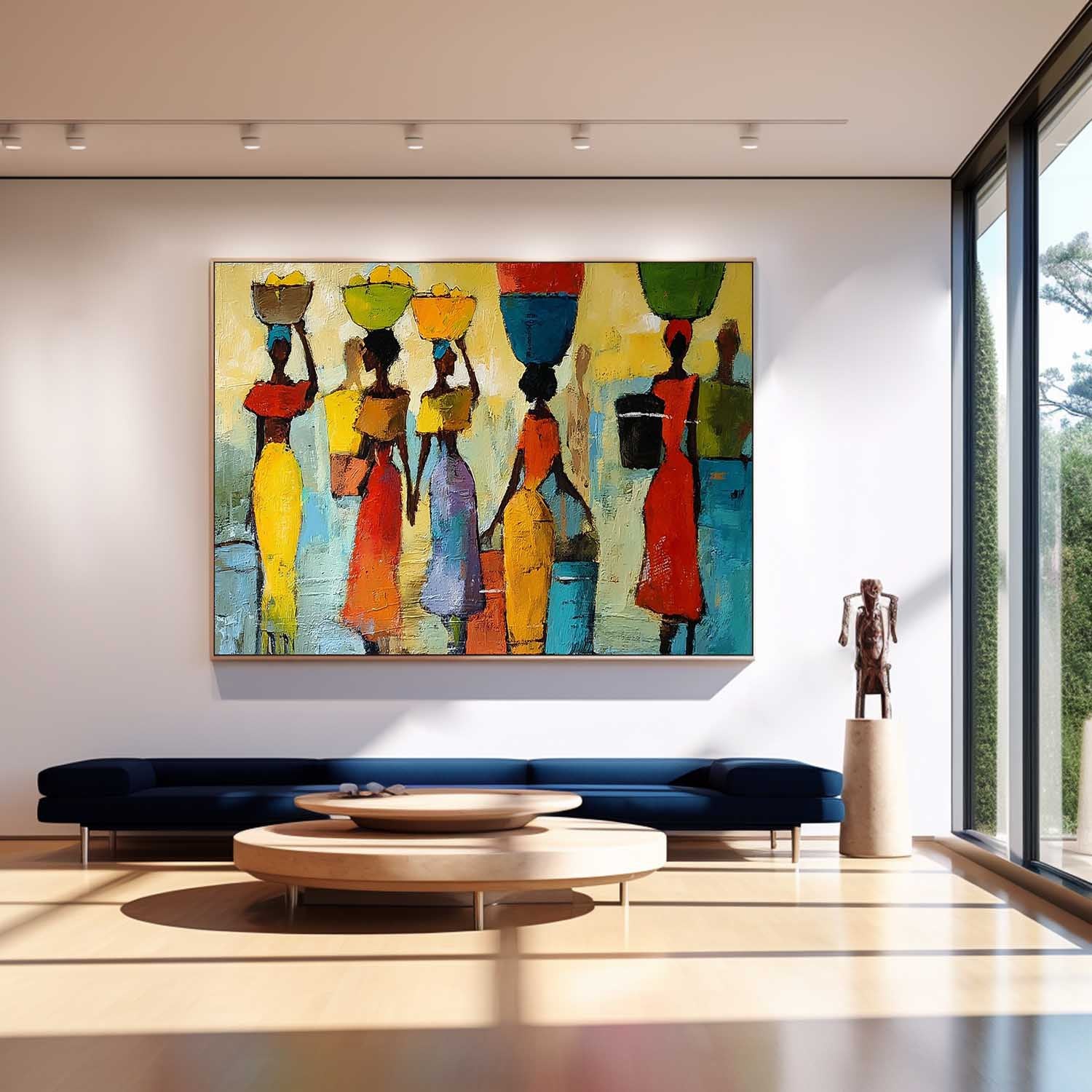 Large Artwork Framed Modern Colorful Figure Acrylic Painting Original Women In Traditional Dress Wall Art