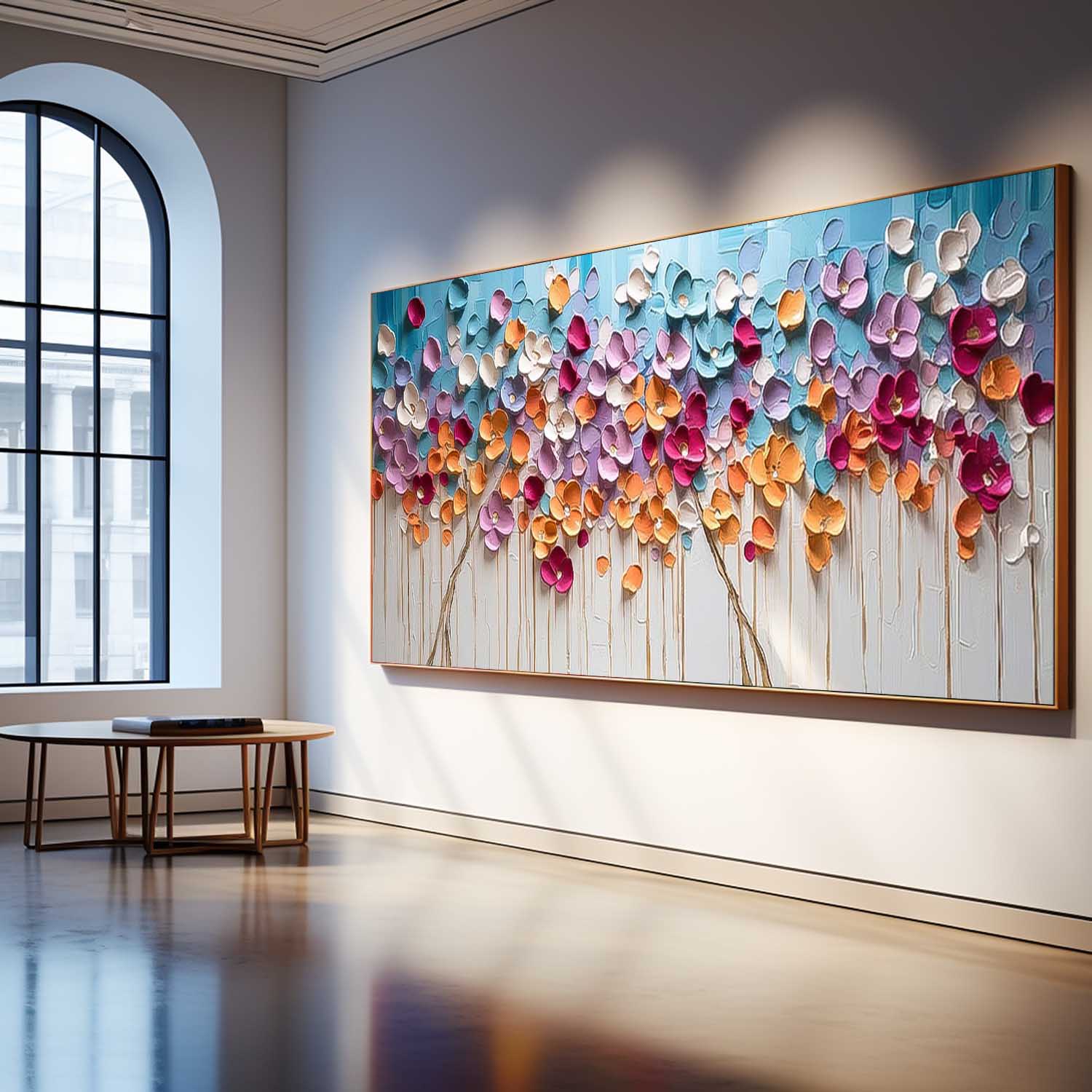 Large Colorful Textured Flowe Original Drawing knife Flowers Wall Art Modern Floral Painting On Canvas