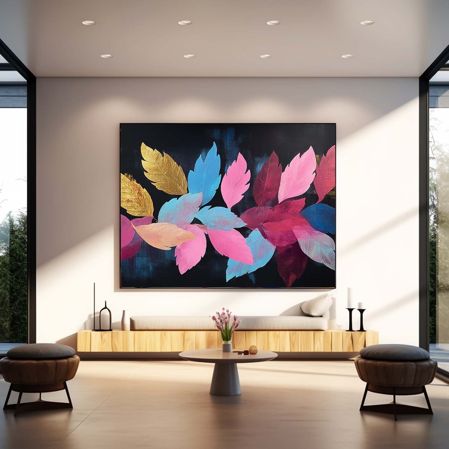 Colored Leaves Texture Artwork Original Abstract Leaves Oil Painting On Canvas Big Acrylic painting Home Decor