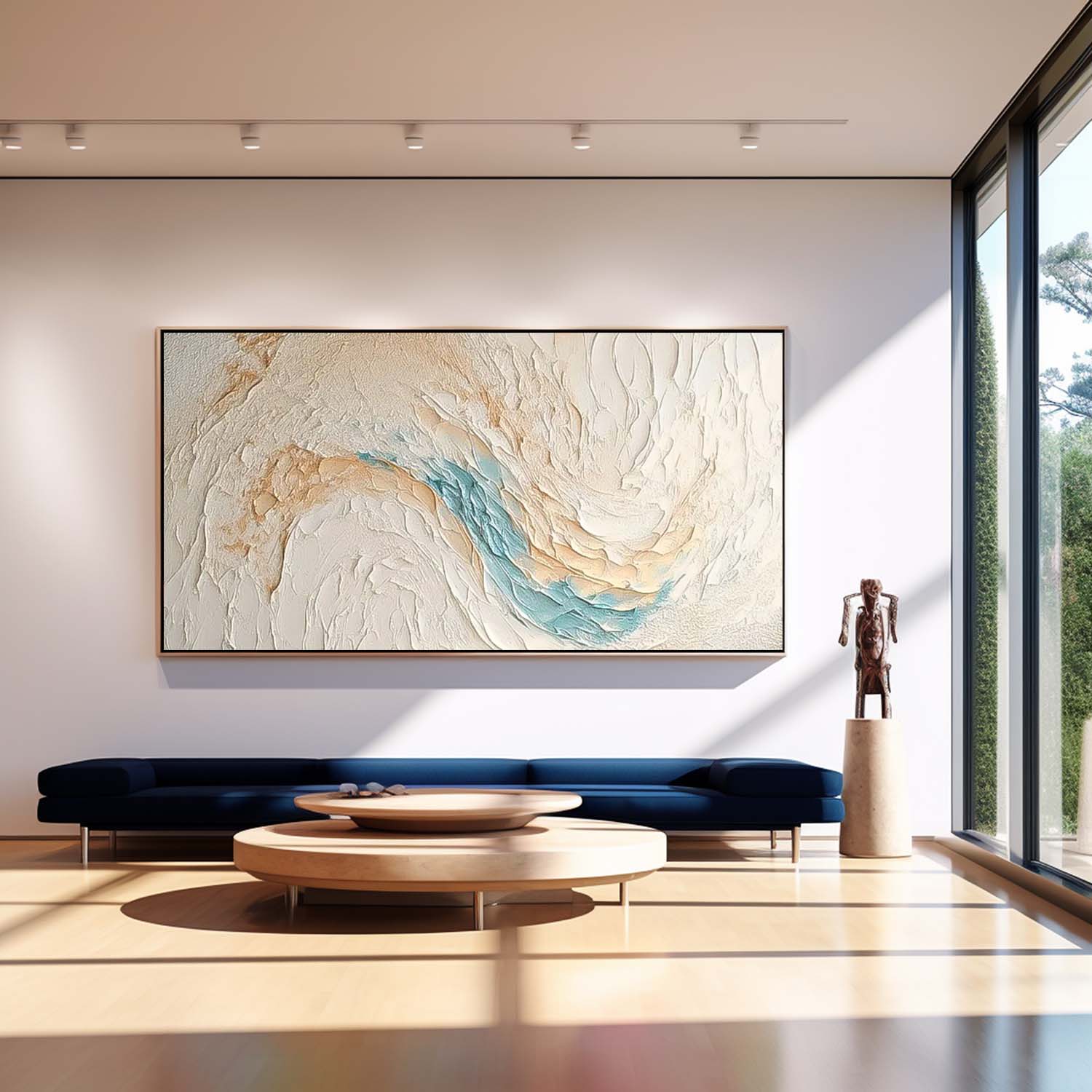 White Texture Ocean Abstract Oil Painting Large Ocean Original Green Painting On Canvas Modern Wall Art Living Room Decor