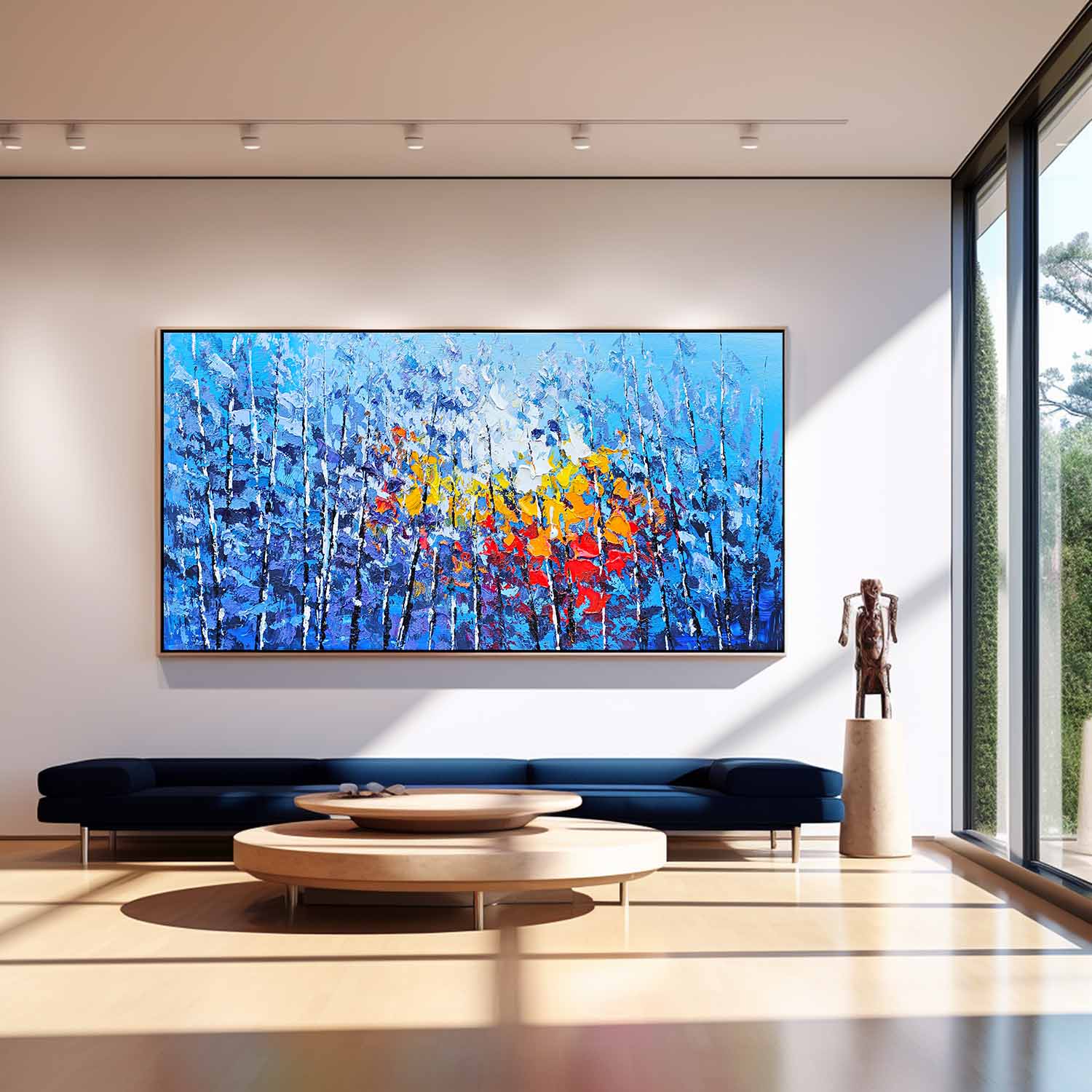 Affordable Large Wall Art Blue Forest Textured Floral Acrylic Painting Original Modern Painting On Canvas For Living Room