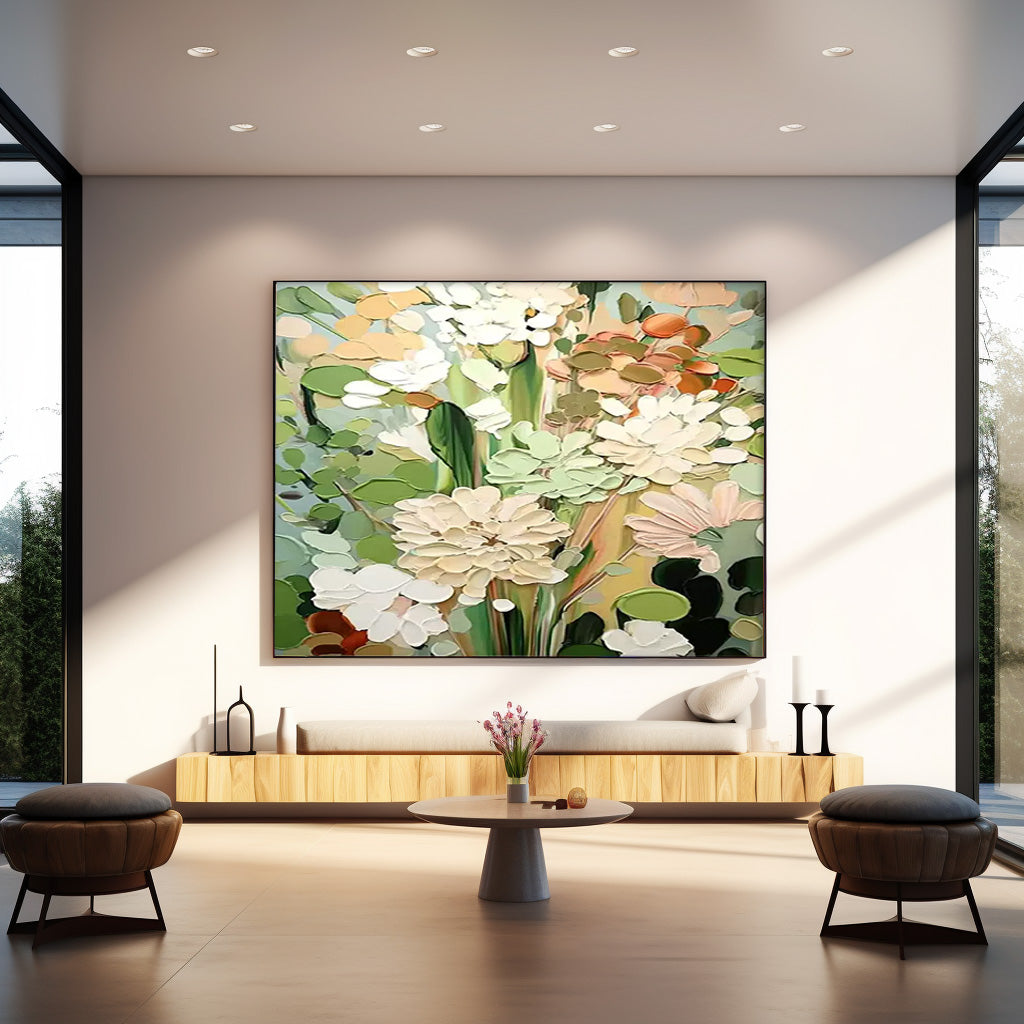 Large Textured Floral Acrylic Painting Modern Original Framed Floral Wall Art For Living Room