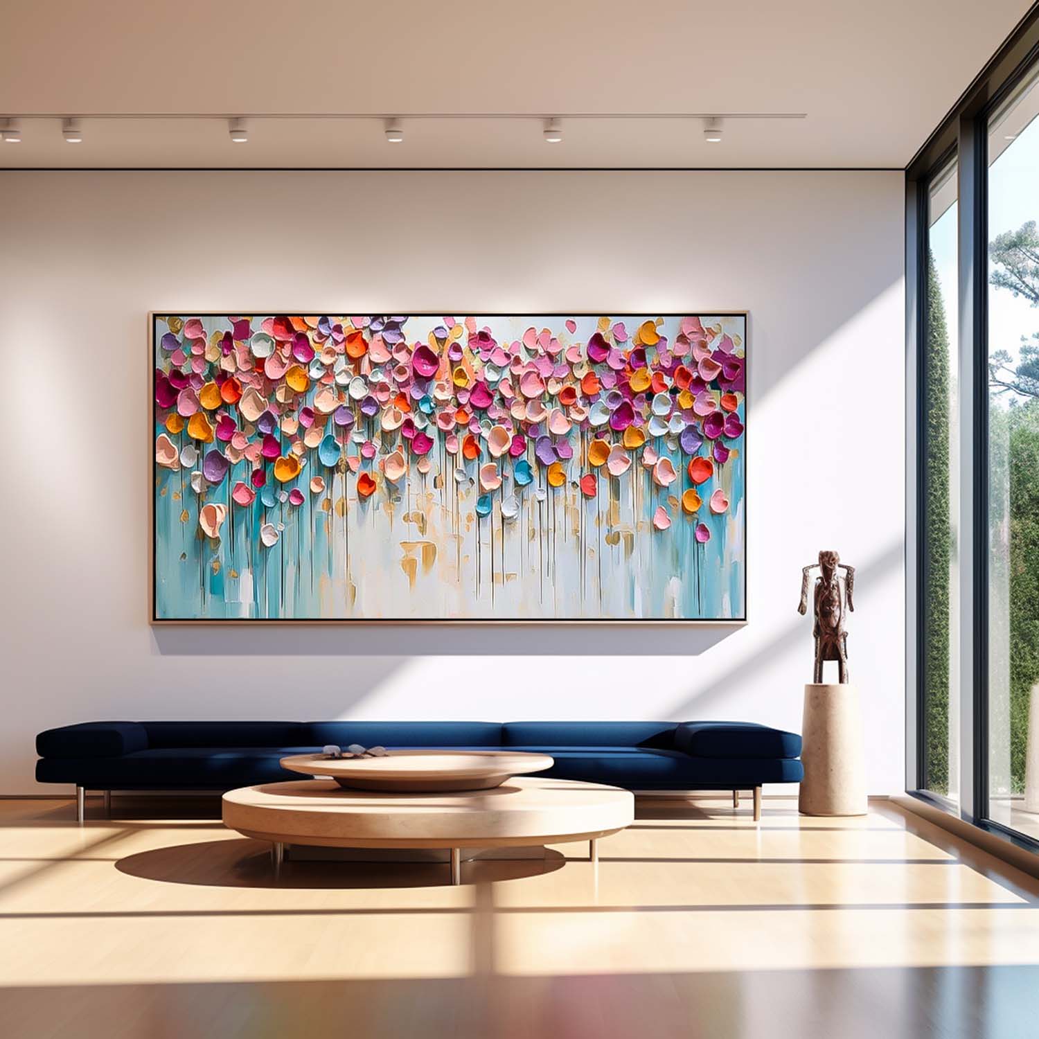 Large Acrylic Colorful Textured Flower picture Original Flowers Wall Art Modern Floral Painting On Canvas