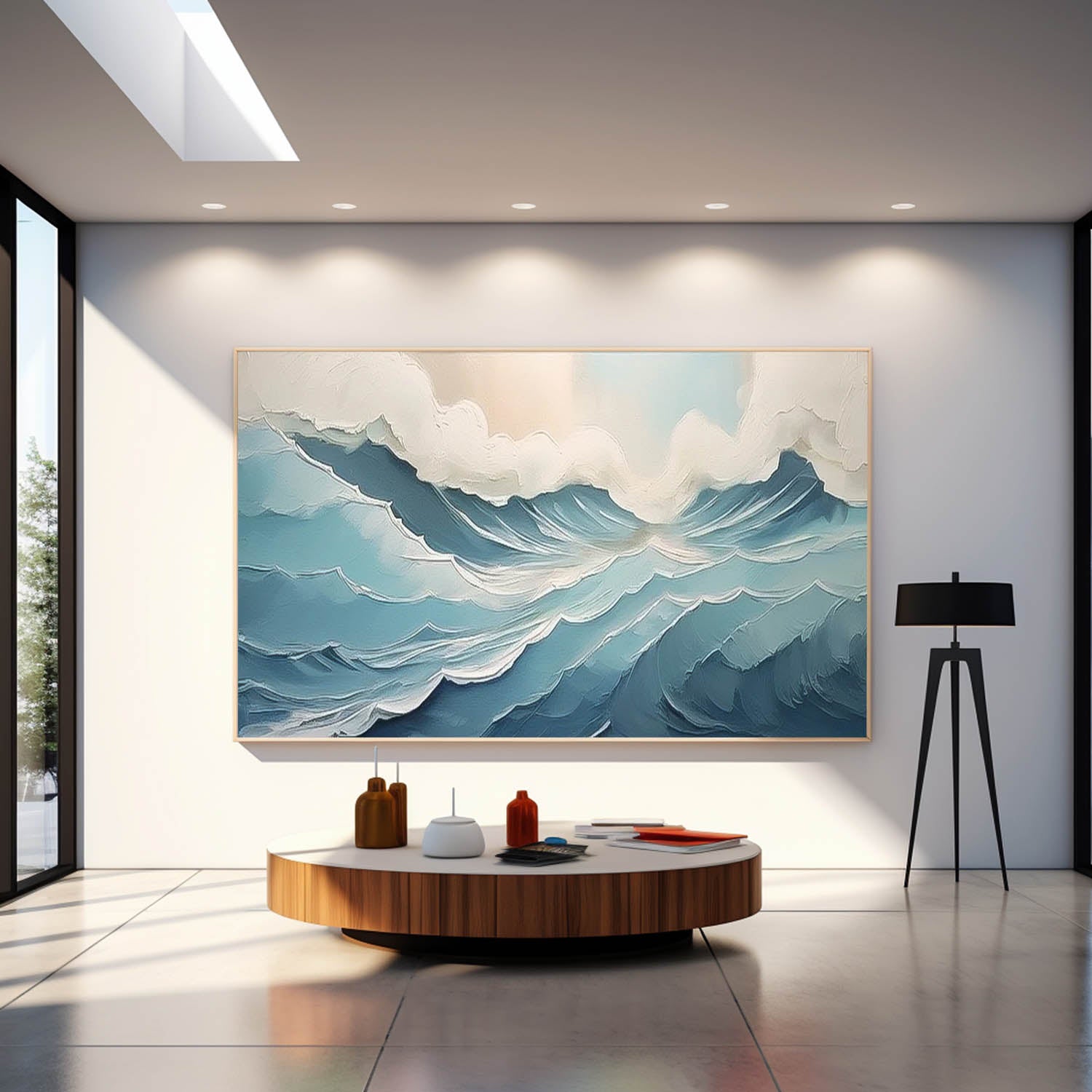 Large Ocean Original Blue Painting On Canvas Blue Texture Ocean Abstract Oil Painting Modern Wall Art Living Room Decor