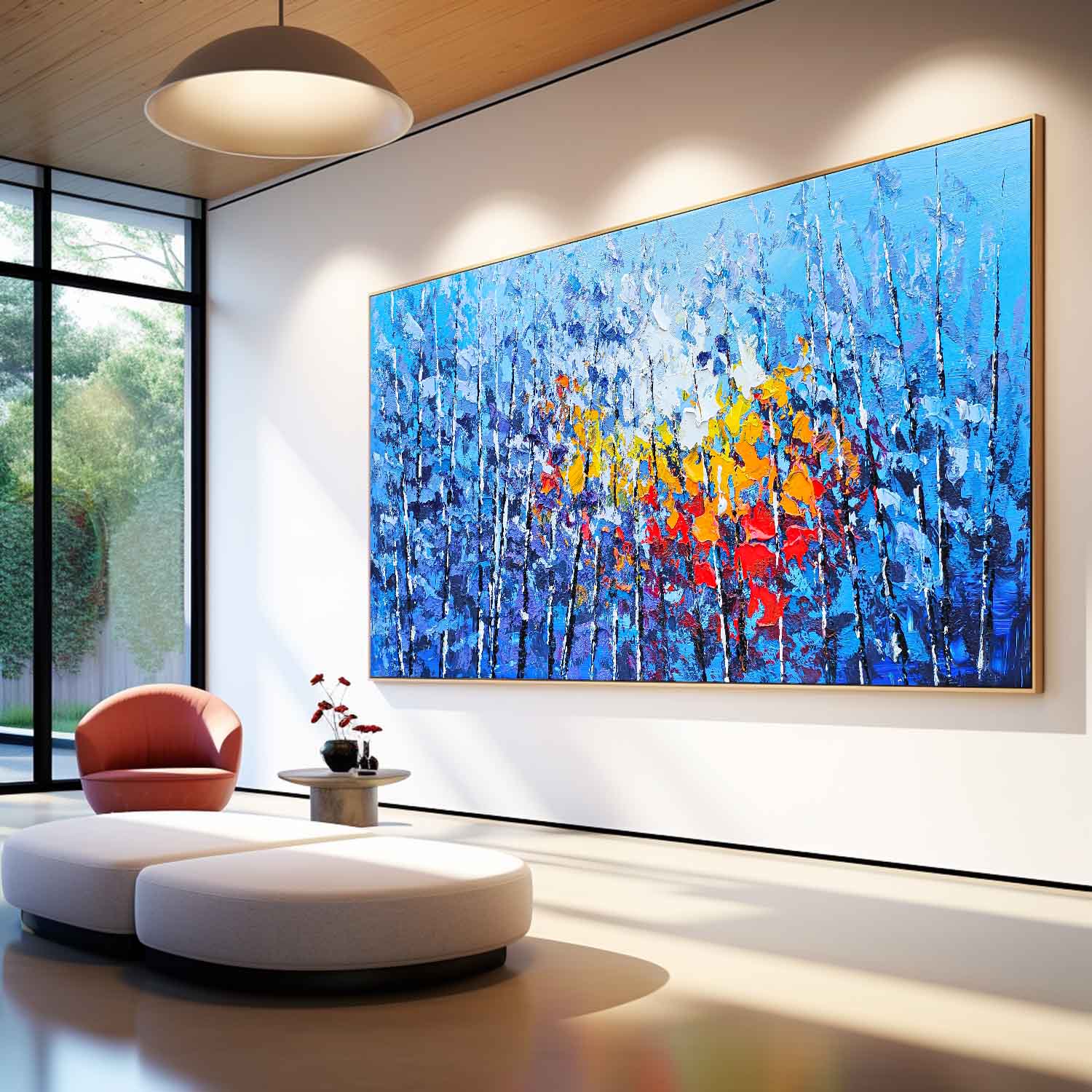 Affordable Large Wall Art Blue Forest Textured Floral Acrylic Painting Original Modern Painting On Canvas For Living Room