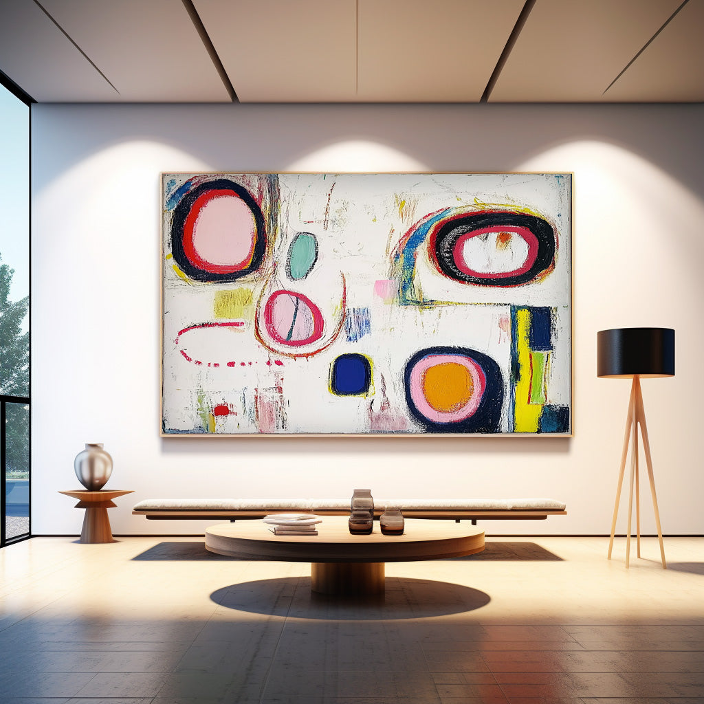 Abstract Oil Painting Modern Colorful Handmade Artwork Original Irregular Geometric Circles Wall Art