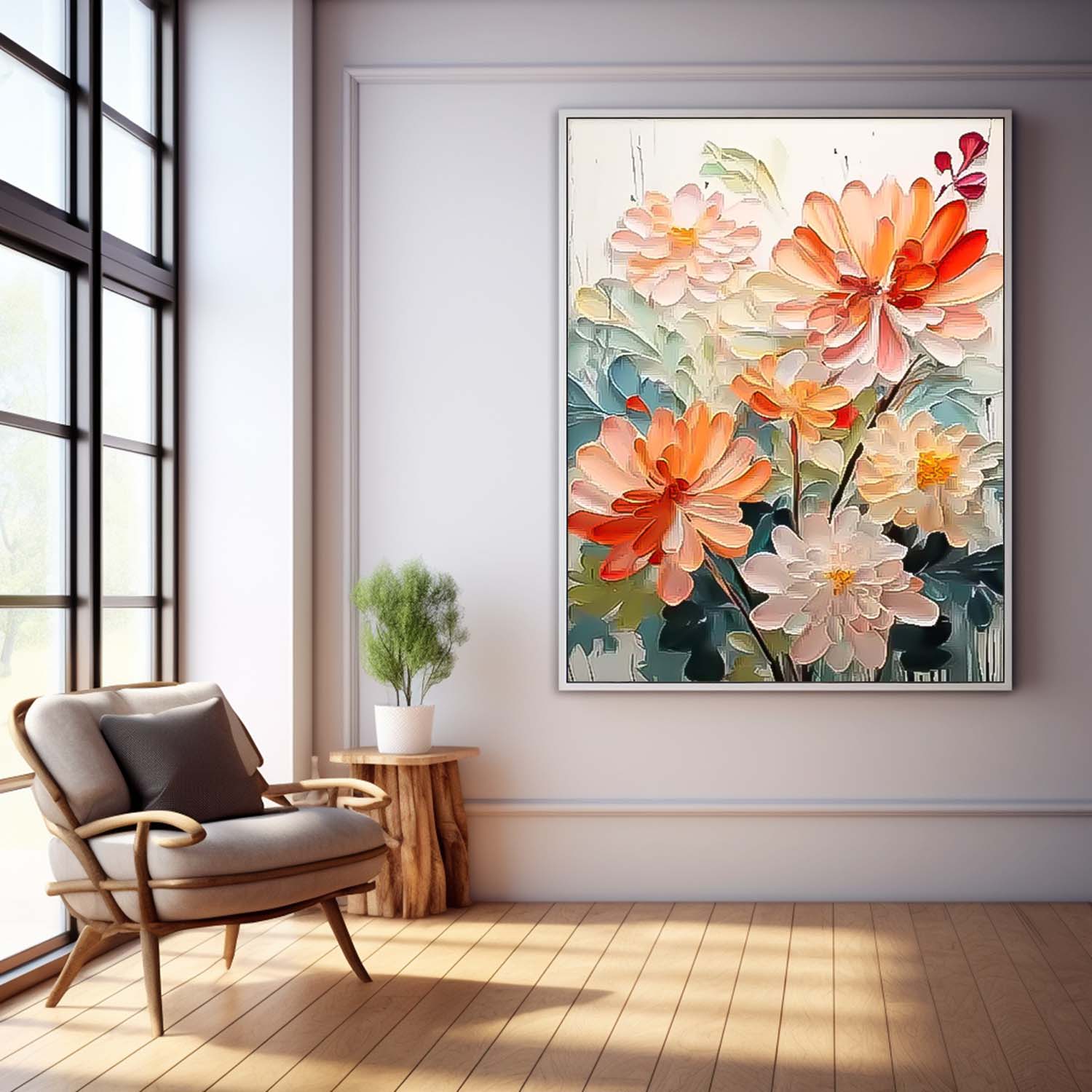 Big Original Texture Beautiful Flowers Artwork Framed Abstract Lovely Flower Oil Painting On Canvas Home Decor