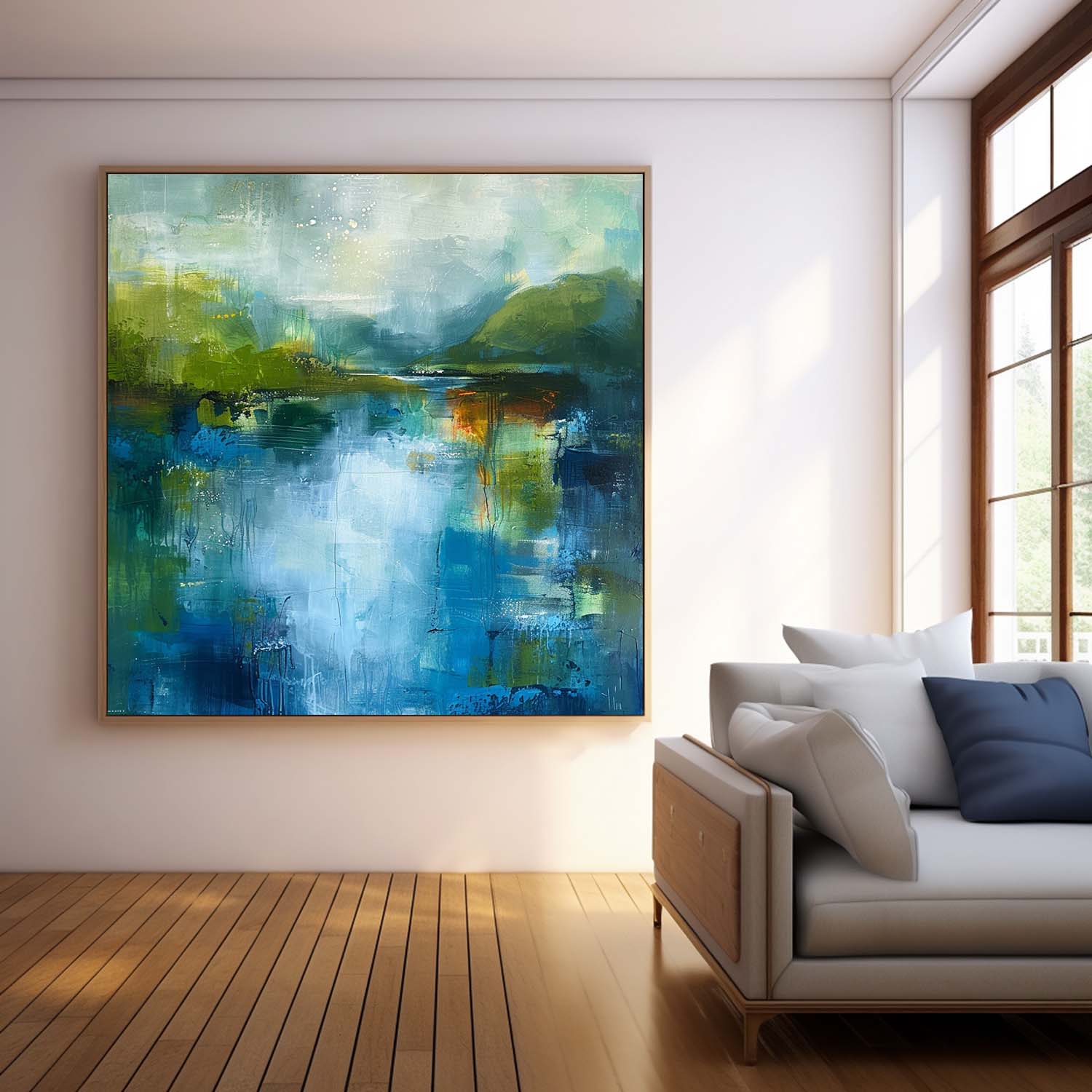 Square Modern Nature Art Large Abstract Green And Blue Oil Painting On Canvas Original Wall Art Home Decor