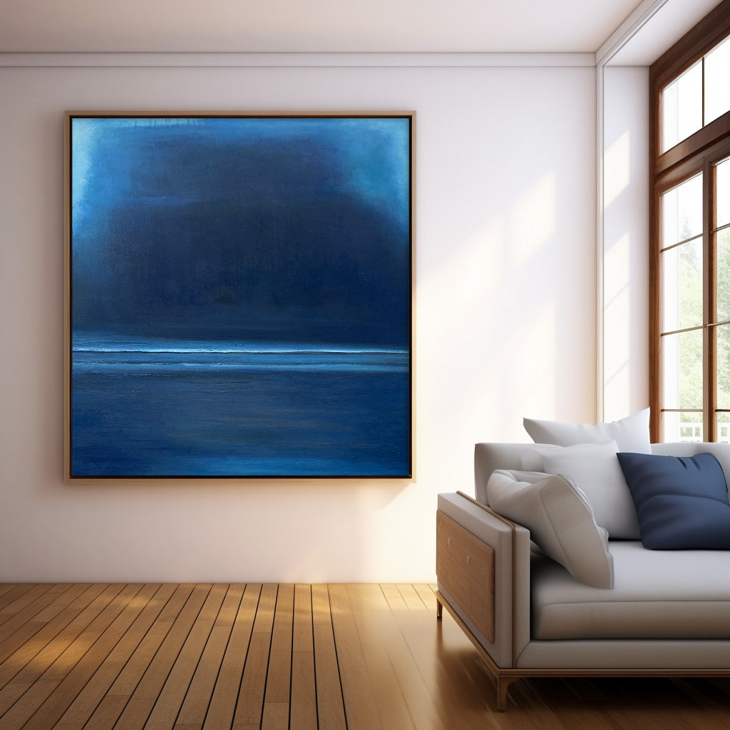 Blue Modern Minimalist Canvas Painting Acrylic Large Abstract Wall Art Framed Wall Decor Free Shipping