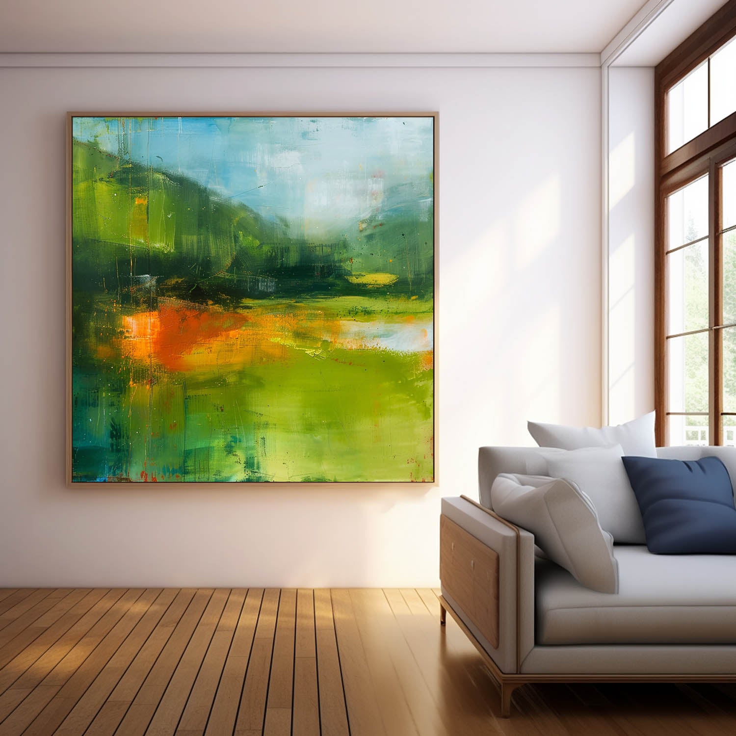 Modern Scenery Nature Art Green Original Landscape Wall Art Large Abstract Oil Painting Canvas Home Decor