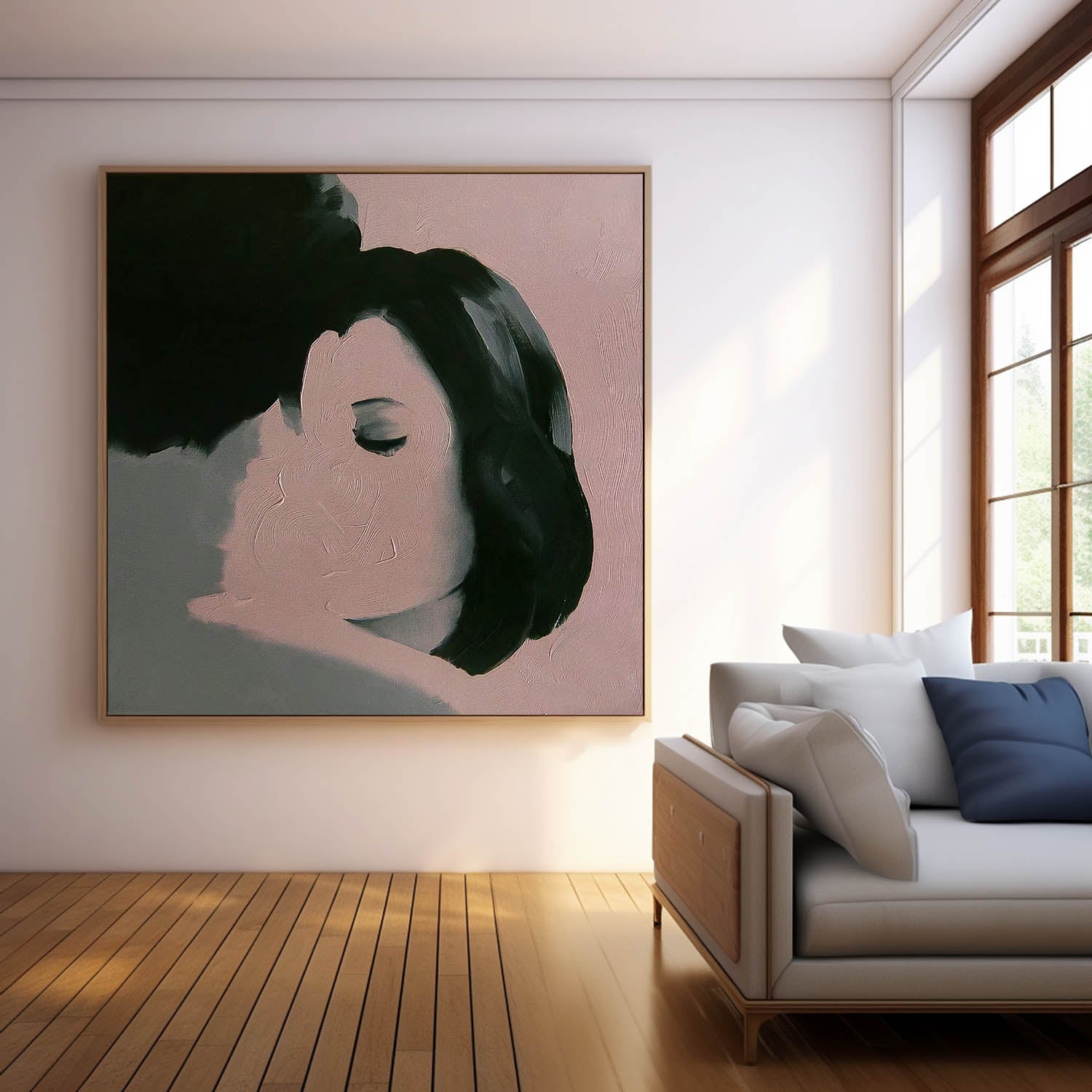 Square Man And Woman Kissing Abstract Wall Art Original Minimalism Painting Canvas Large Artwork For Living Room