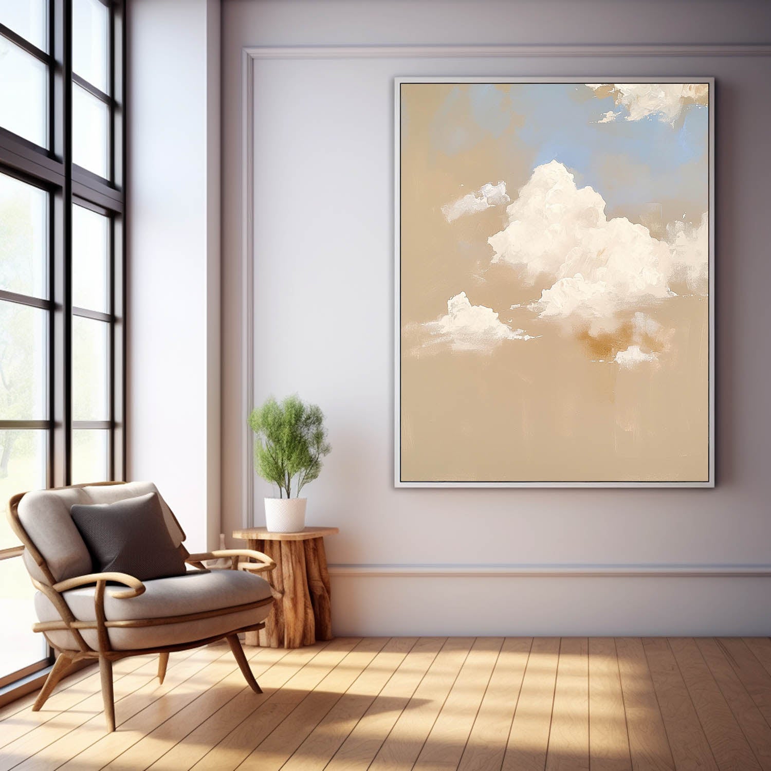 Large Cloud Painting On Canvas Abstract Cloud Oil Painting Warm Color Cloudiness Texture Framed Artwork