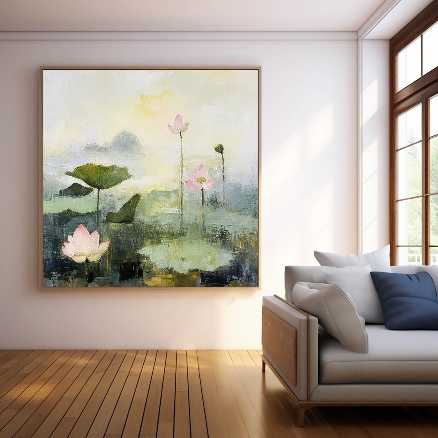 Large Handmade Wall Art Original Abstract Lotus Artwork Floral Texture Canvas Painting For Living Room
