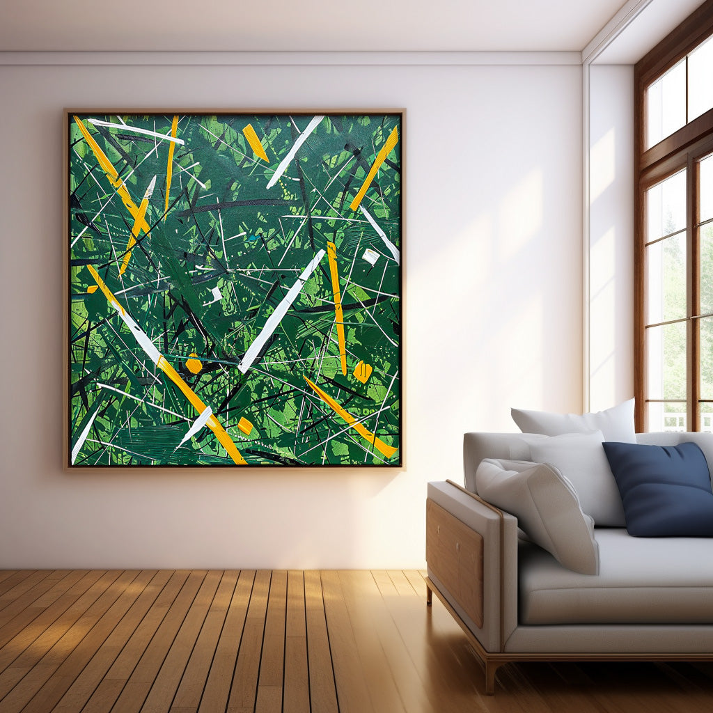 Great Abstract Art Original Painting For Sale Warm Green Square Acrylic Painting Canvas For Living Room