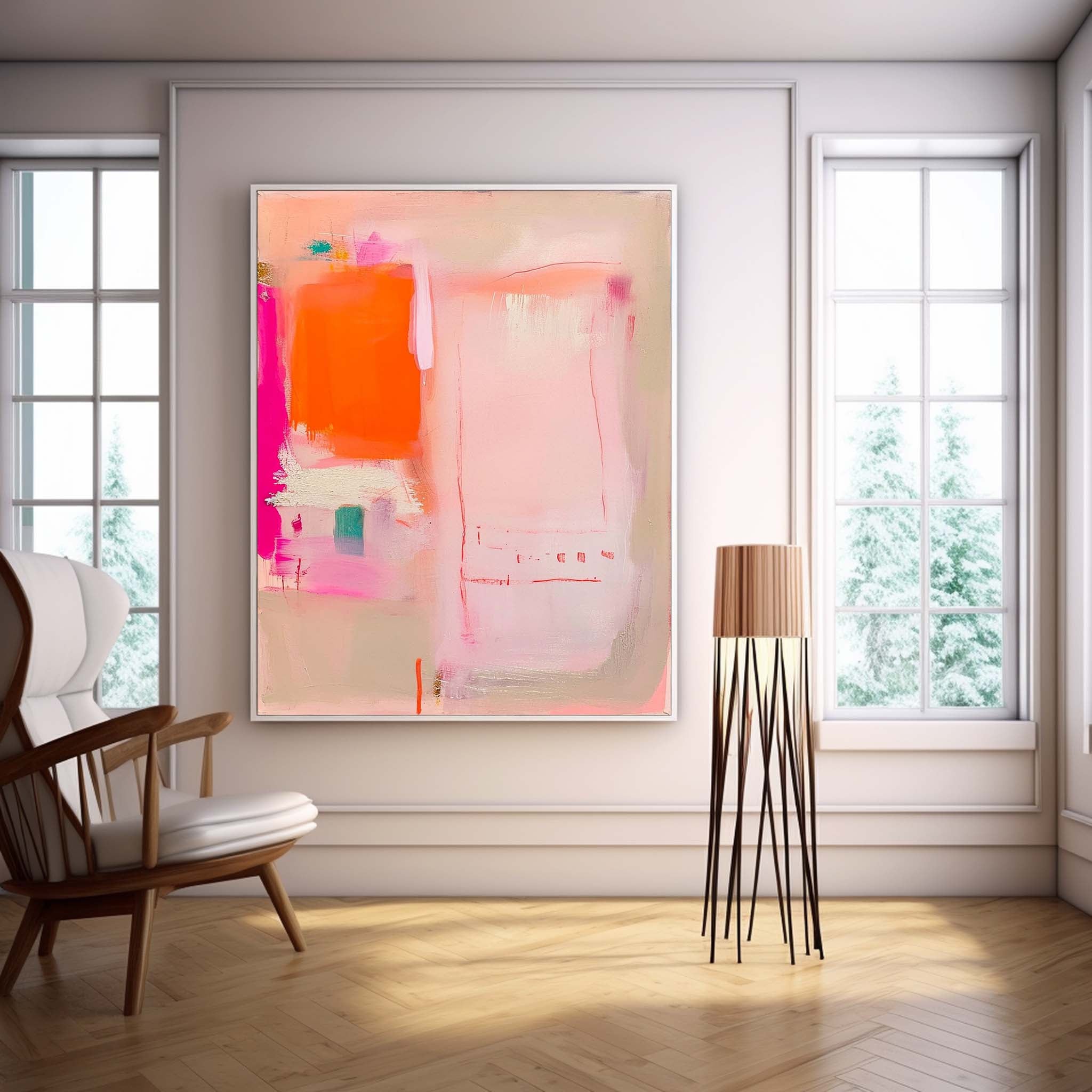 Modern Vibrant Pink Quality Large Art Famous Abstract Artwork Original Oil Painting On Canvas Home Decor